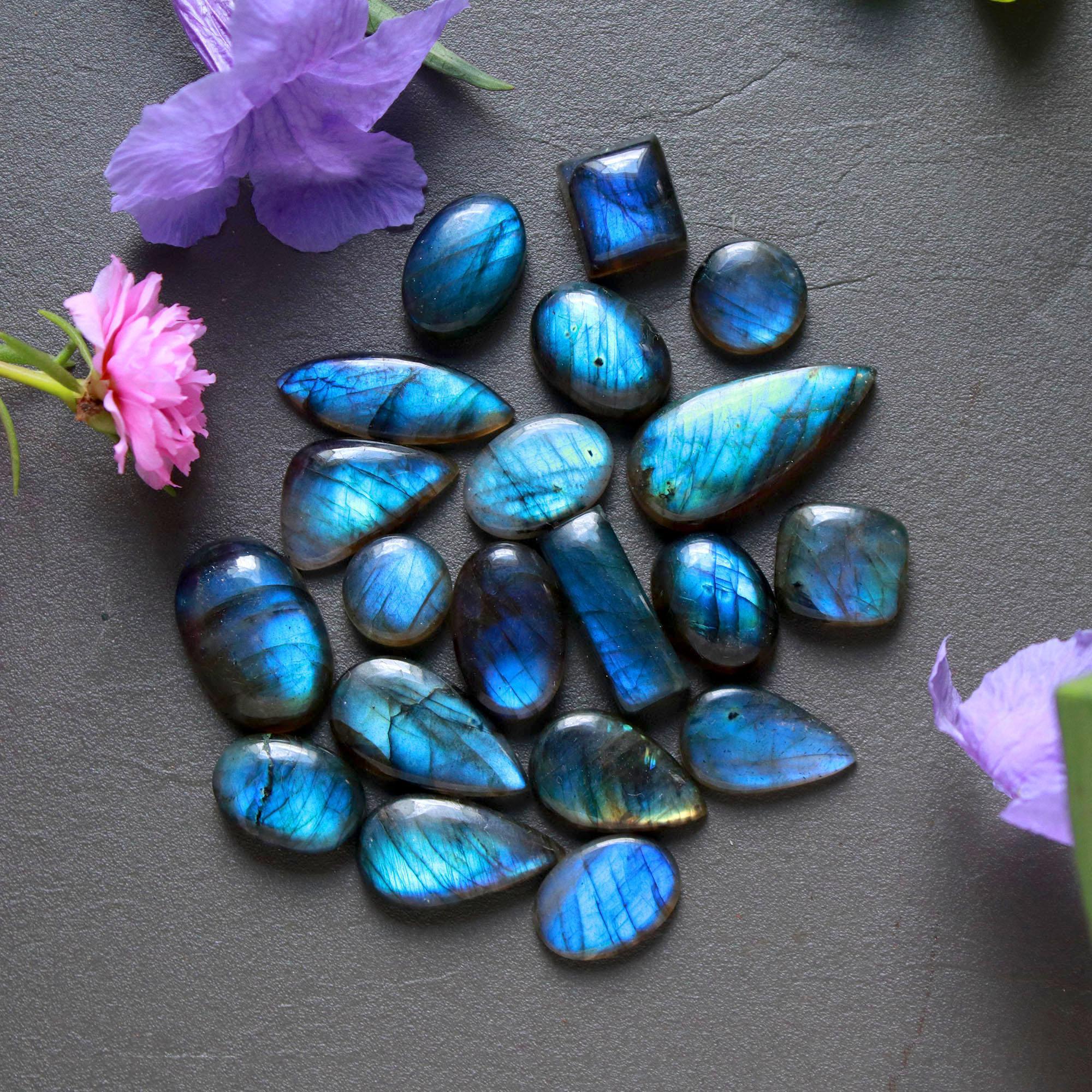 20Pcs 217Ct Natural Labradorite Cabochon Loose Gemstone Lot Jewelry Making Handmade Crystal Craft Supplies 29x14 10x10mm 16507