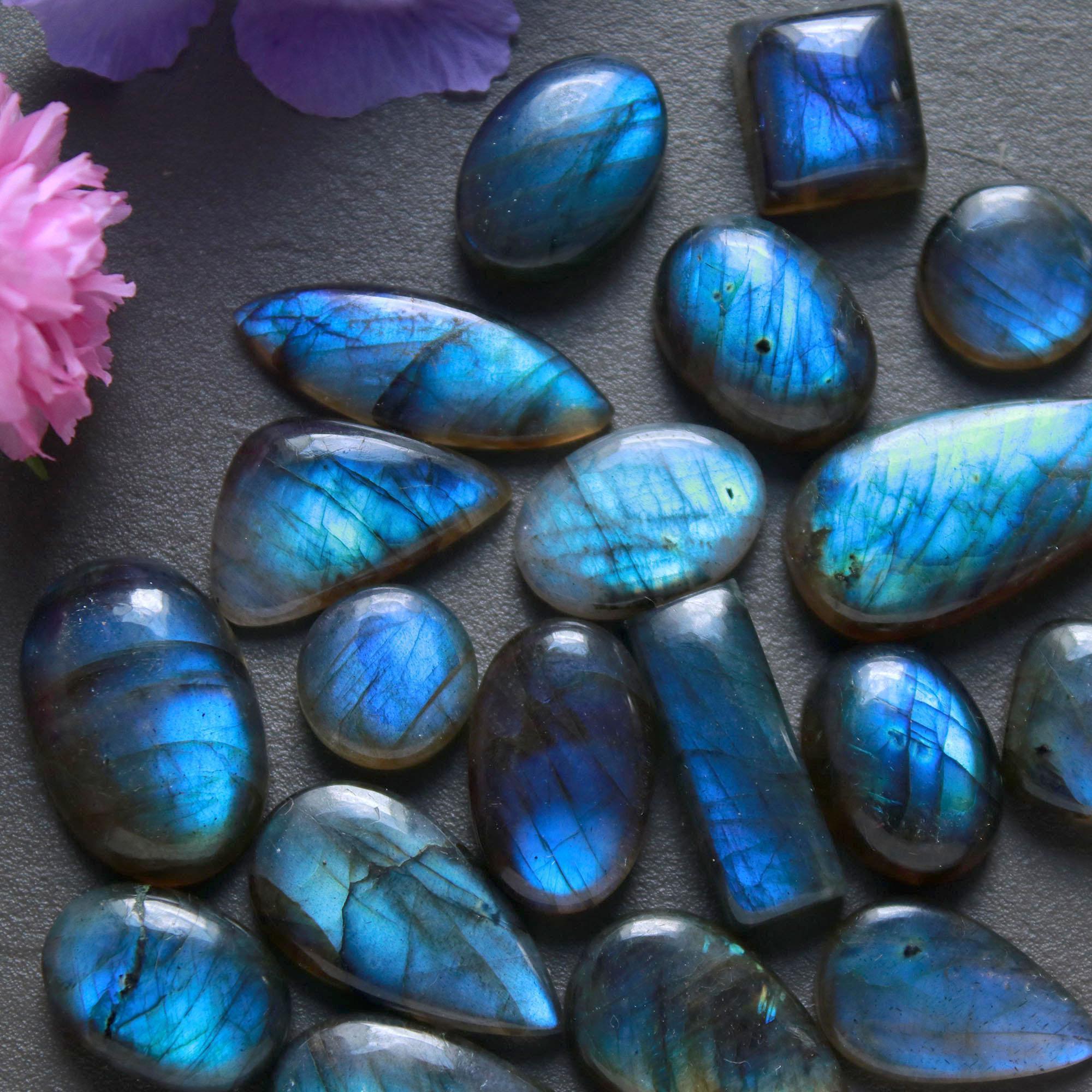 20Pcs 217Ct Natural Labradorite Cabochon Loose Gemstone Lot Jewelry Making Handmade Crystal Craft Supplies 29x14 10x10mm 16507