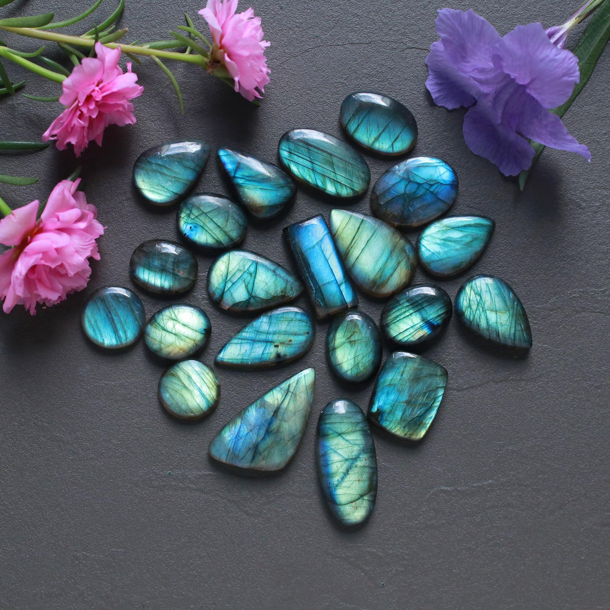 21Pcs 221Ct Natural Labradorite Cabochon Loose Gemstone Lot Jewelry Making Handmade Crystal Craft Supplies 29x14 14x10mm 16508