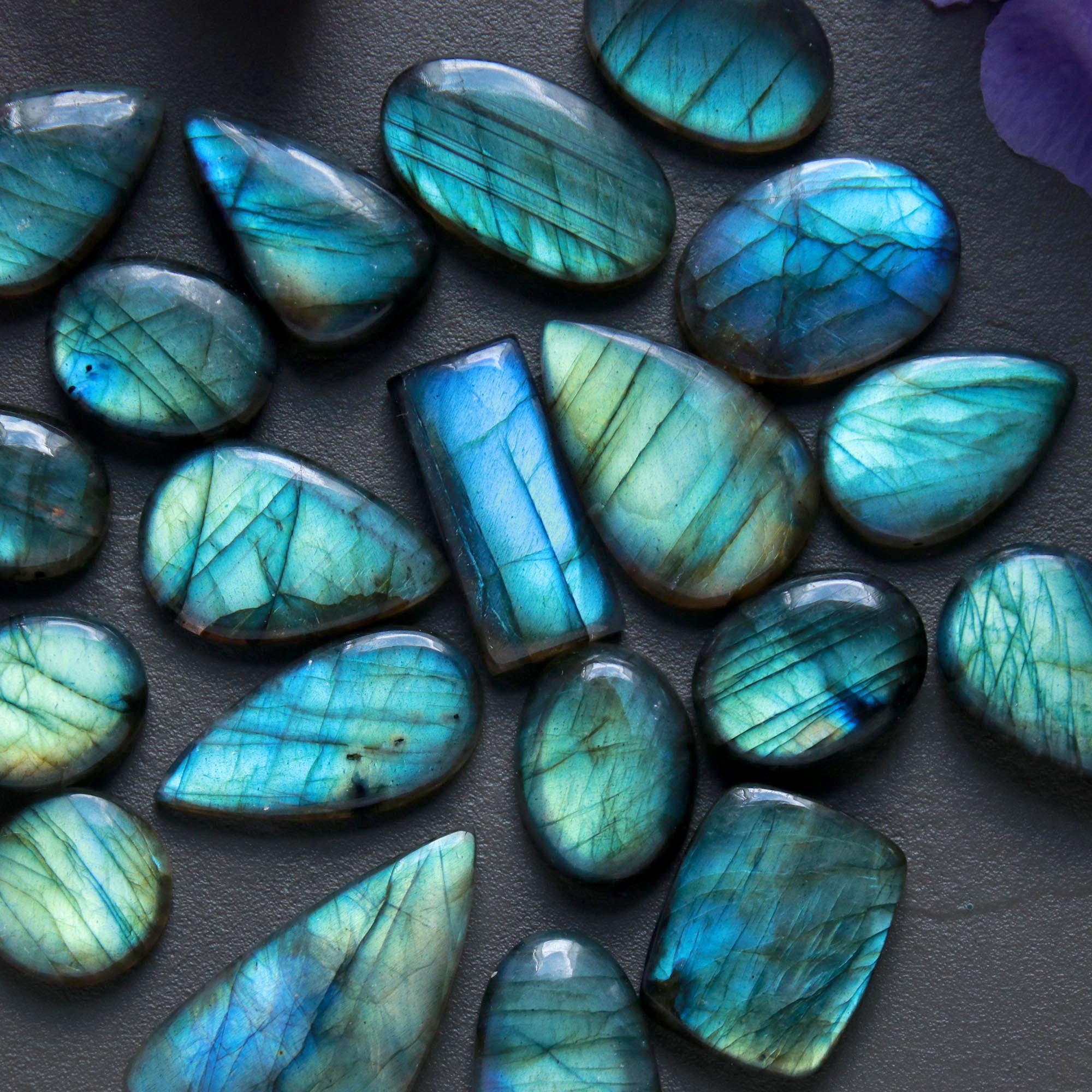 21Pcs 221Ct Natural Labradorite Cabochon Loose Gemstone Lot Jewelry Making Handmade Crystal Craft Supplies 29x14 14x10mm 16508