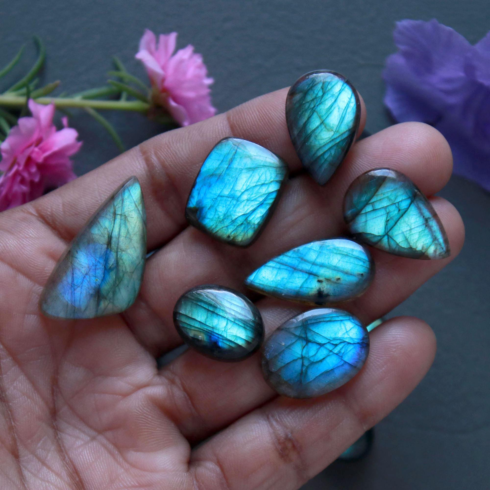 21Pcs 221Ct Natural Labradorite Cabochon Loose Gemstone Lot Jewelry Making Handmade Crystal Craft Supplies 29x14 14x10mm 16508