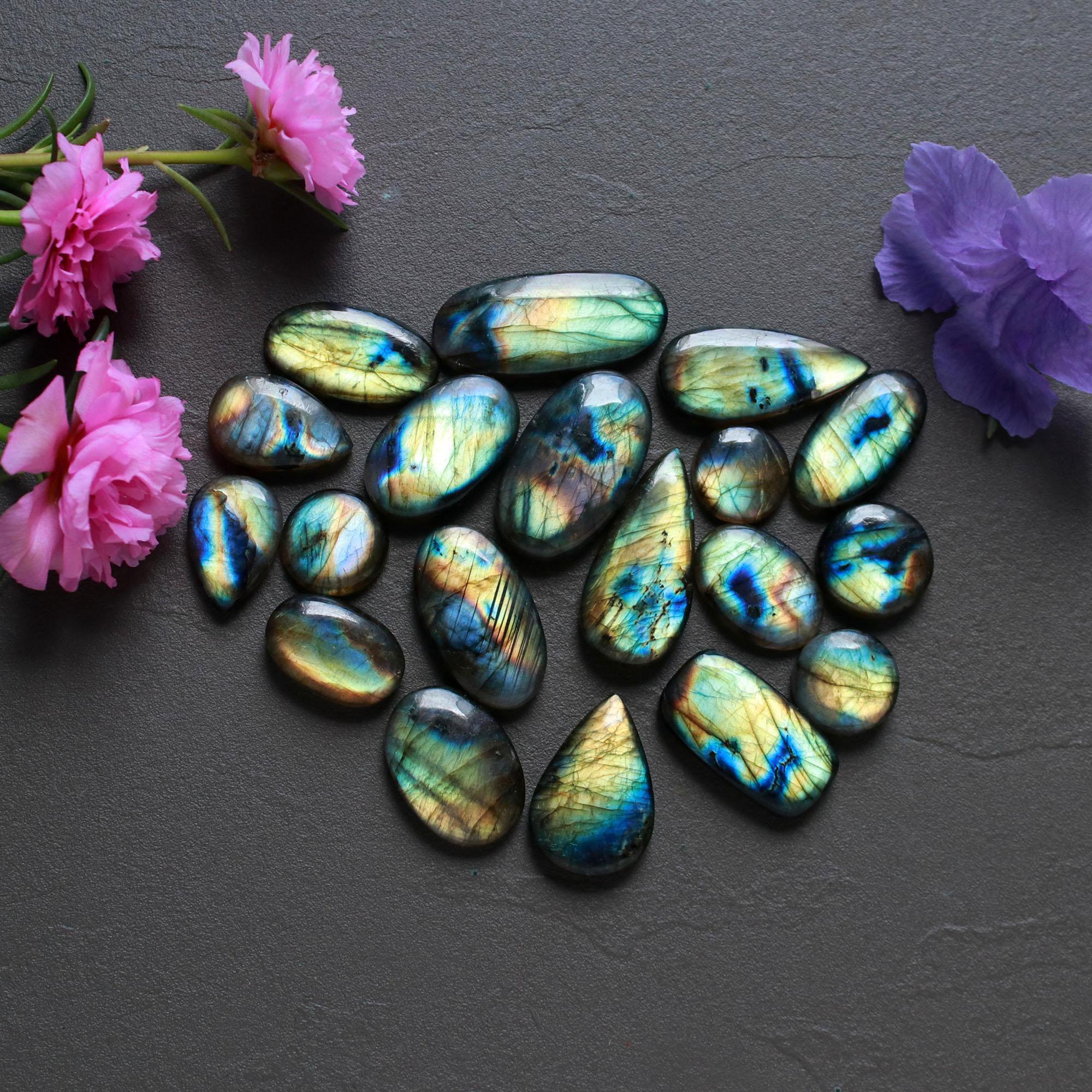 19Pcs 235Ct Natural Labradorite Cabochon Loose Gemstone Lot Jewelry Making Handmade Crystal Craft Supplies 30x11 10x10mm 16510