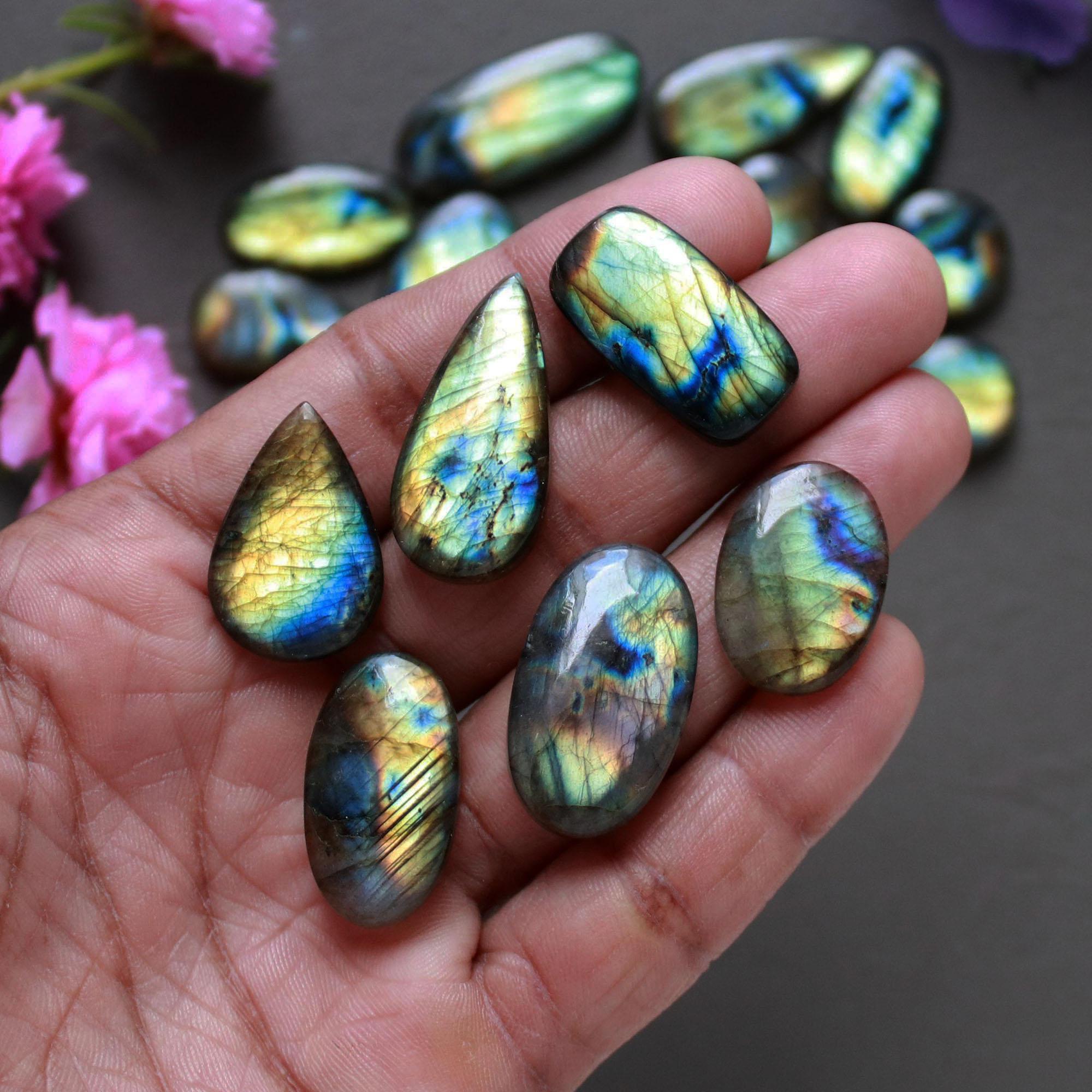 19Pcs 235Ct Natural Labradorite Cabochon Loose Gemstone Lot Jewelry Making Handmade Crystal Craft Supplies 30x11 10x10mm 16510