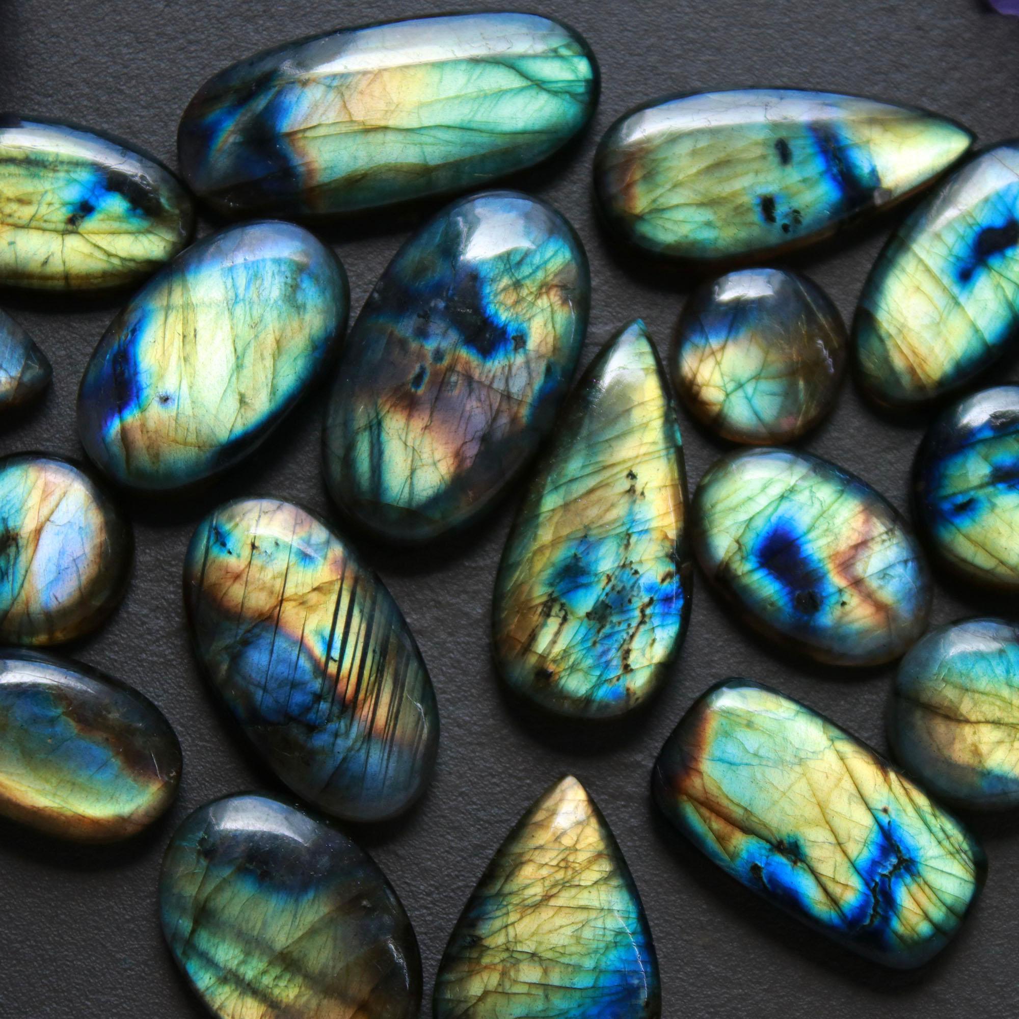 19Pcs 235Ct Natural Labradorite Cabochon Loose Gemstone Lot Jewelry Making Handmade Crystal Craft Supplies 30x11 10x10mm 16510