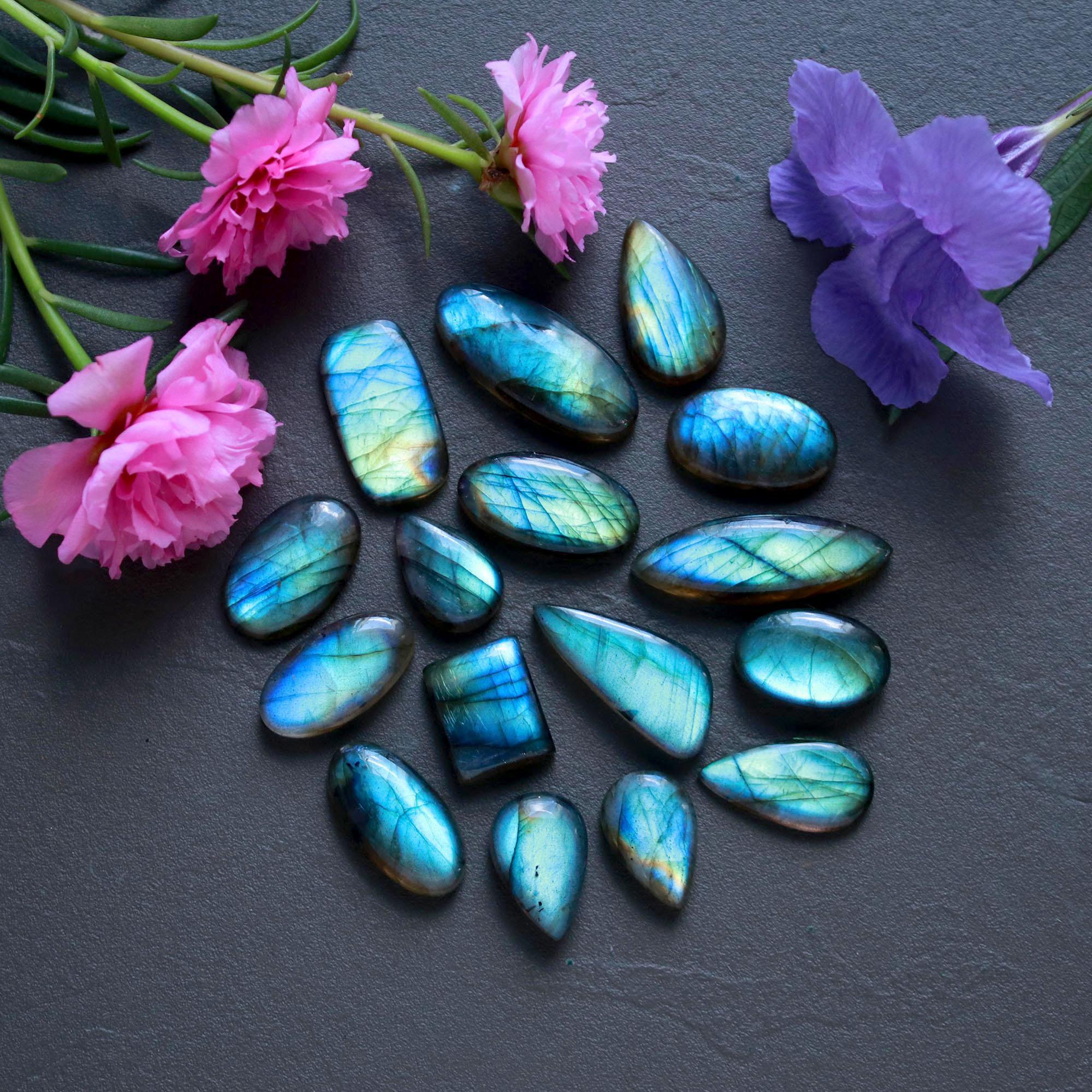 16Pcs 134Ct Natural Labradorite Cabochon Loose Gemstone Lot Jewelry Making Handmade Crystal Craft Supplies 28x8 14x8mm 16511