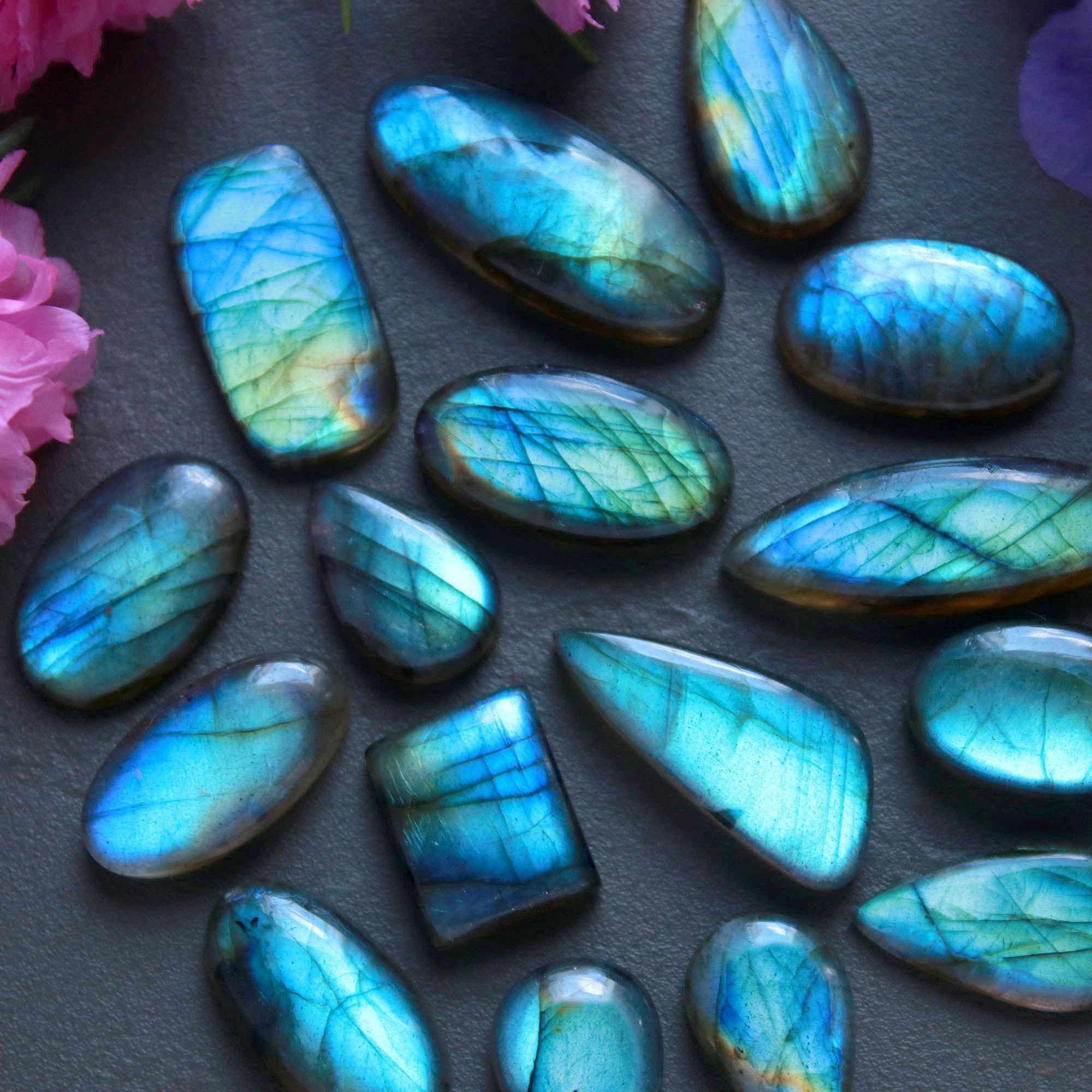 16Pcs 134Ct Natural Labradorite Cabochon Loose Gemstone Lot Jewelry Making Handmade Crystal Craft Supplies 28x8 14x8mm 16511