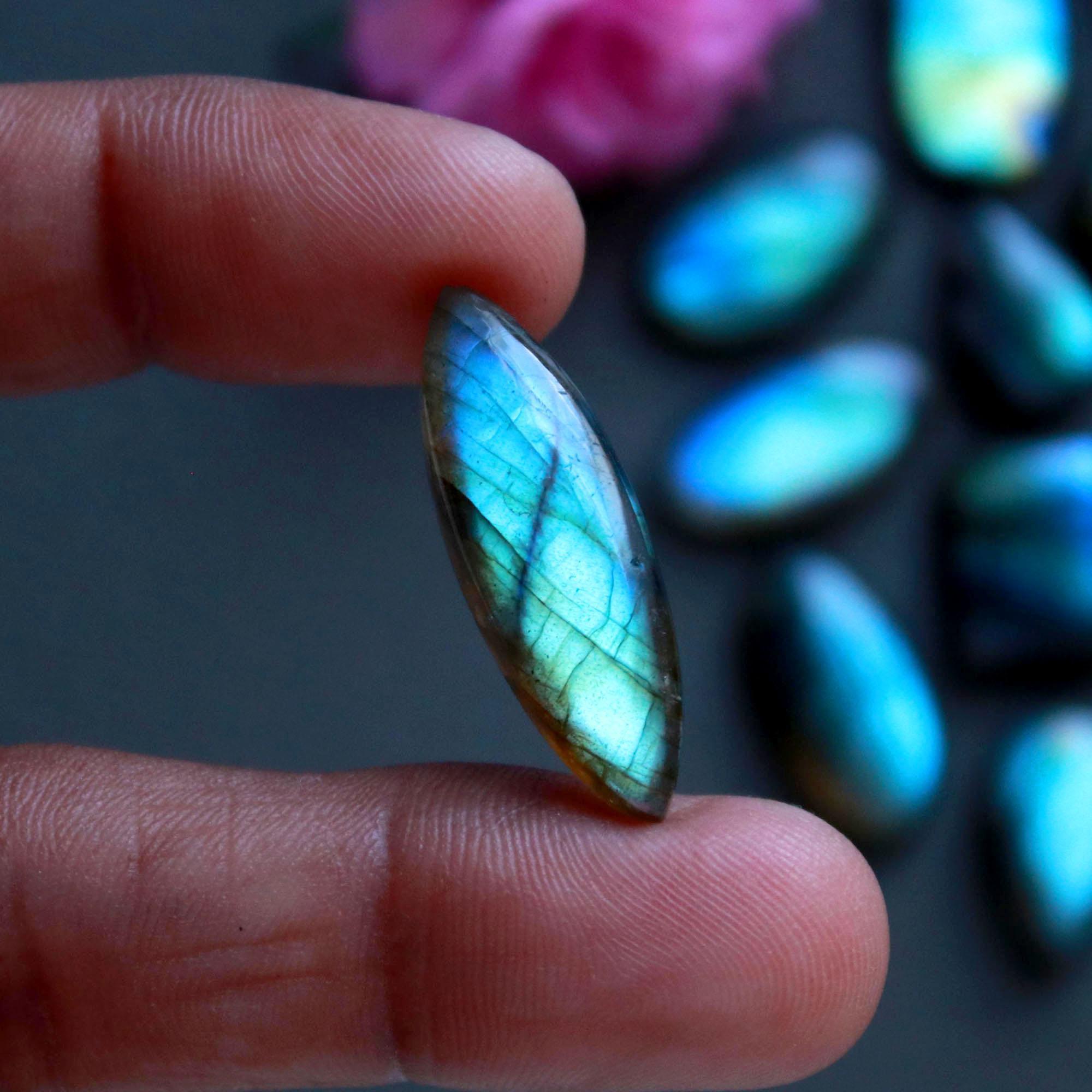 16Pcs 134Ct Natural Labradorite Cabochon Loose Gemstone Lot Jewelry Making Handmade Crystal Craft Supplies 28x8 14x8mm 16511