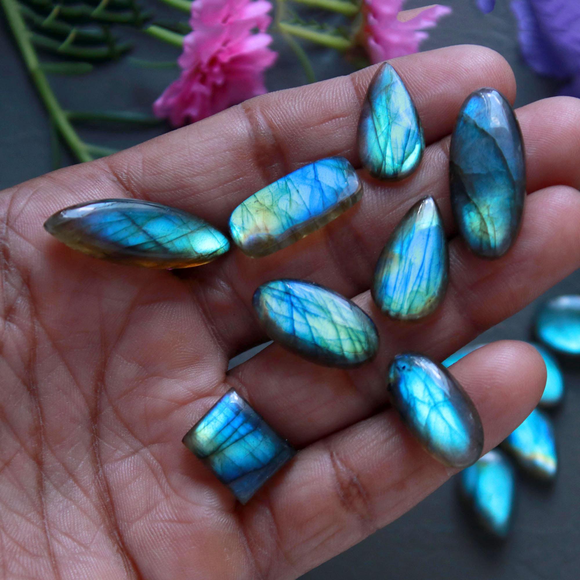 16Pcs 134Ct Natural Labradorite Cabochon Loose Gemstone Lot Jewelry Making Handmade Crystal Craft Supplies 28x8 14x8mm 16511