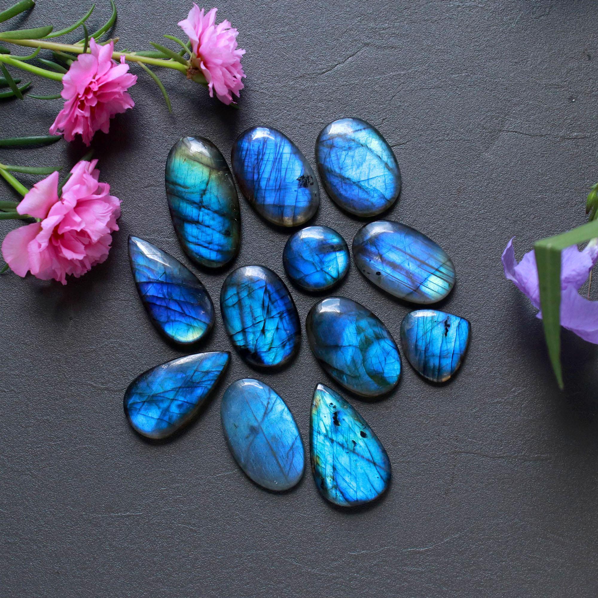 12Pcs 226Ct Natural Labradorite Cabochon Loose Gemstone Lot Jewelry Making Handmade Crystal Craft Supplies 32x15 14x14mm 16512