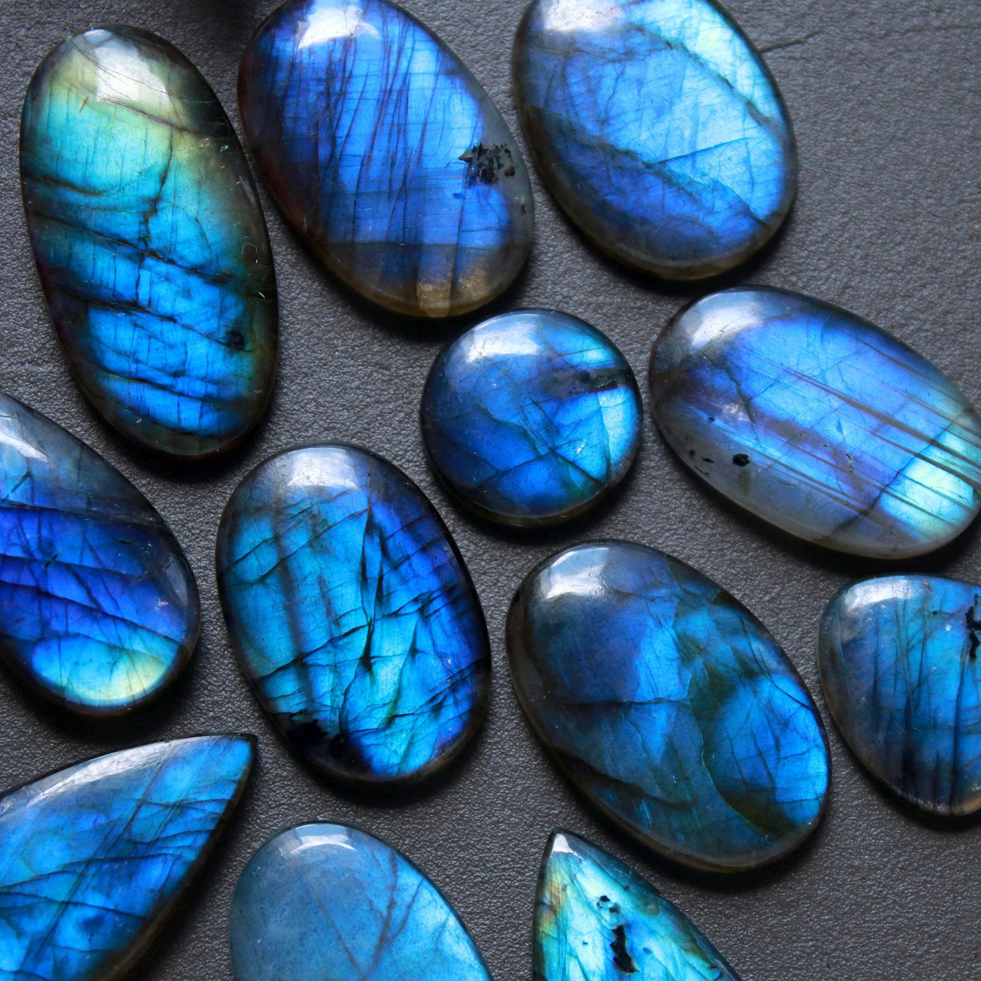 12Pcs 226Ct Natural Labradorite Cabochon Loose Gemstone Lot Jewelry Making Handmade Crystal Craft Supplies 32x15 14x14mm 16512