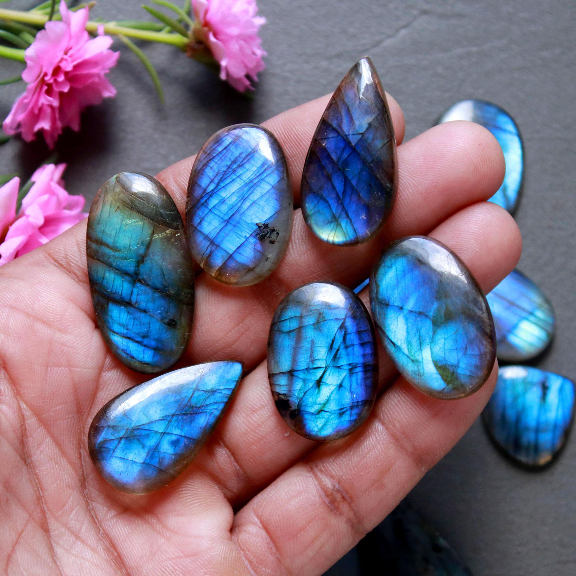 12Pcs 226Ct Natural Labradorite Cabochon Loose Gemstone Lot Jewelry Making Handmade Crystal Craft Supplies 32x15 14x14mm 16512