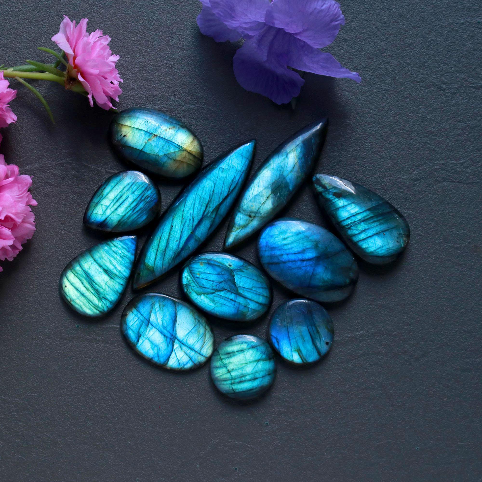 11Pcs 181Ct Natural Labradorite Cabochon Loose Gemstone Lot Jewelry Making Handmade Crystal Craft Supplies 49x11 15x15mm 16513