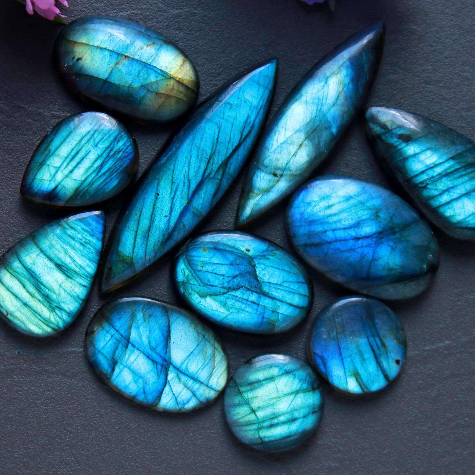 11Pcs 181Ct Natural Labradorite Cabochon Loose Gemstone Lot Jewelry Making Handmade Crystal Craft Supplies 49x11 15x15mm 16513