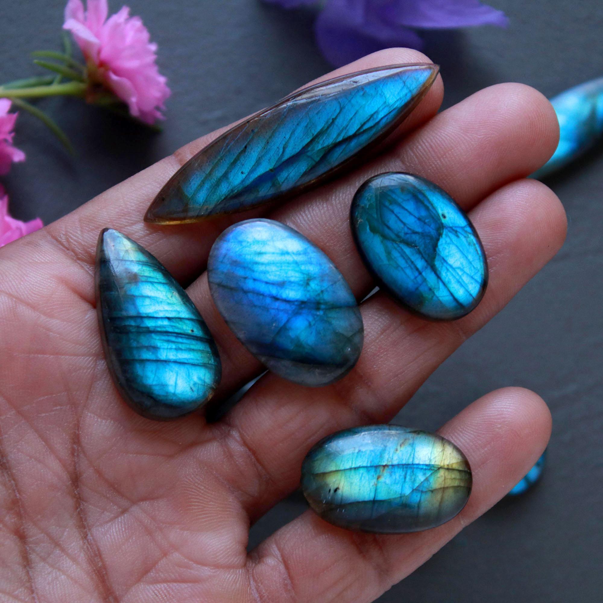 11Pcs 181Ct Natural Labradorite Cabochon Loose Gemstone Lot Jewelry Making Handmade Crystal Craft Supplies 49x11 15x15mm 16513