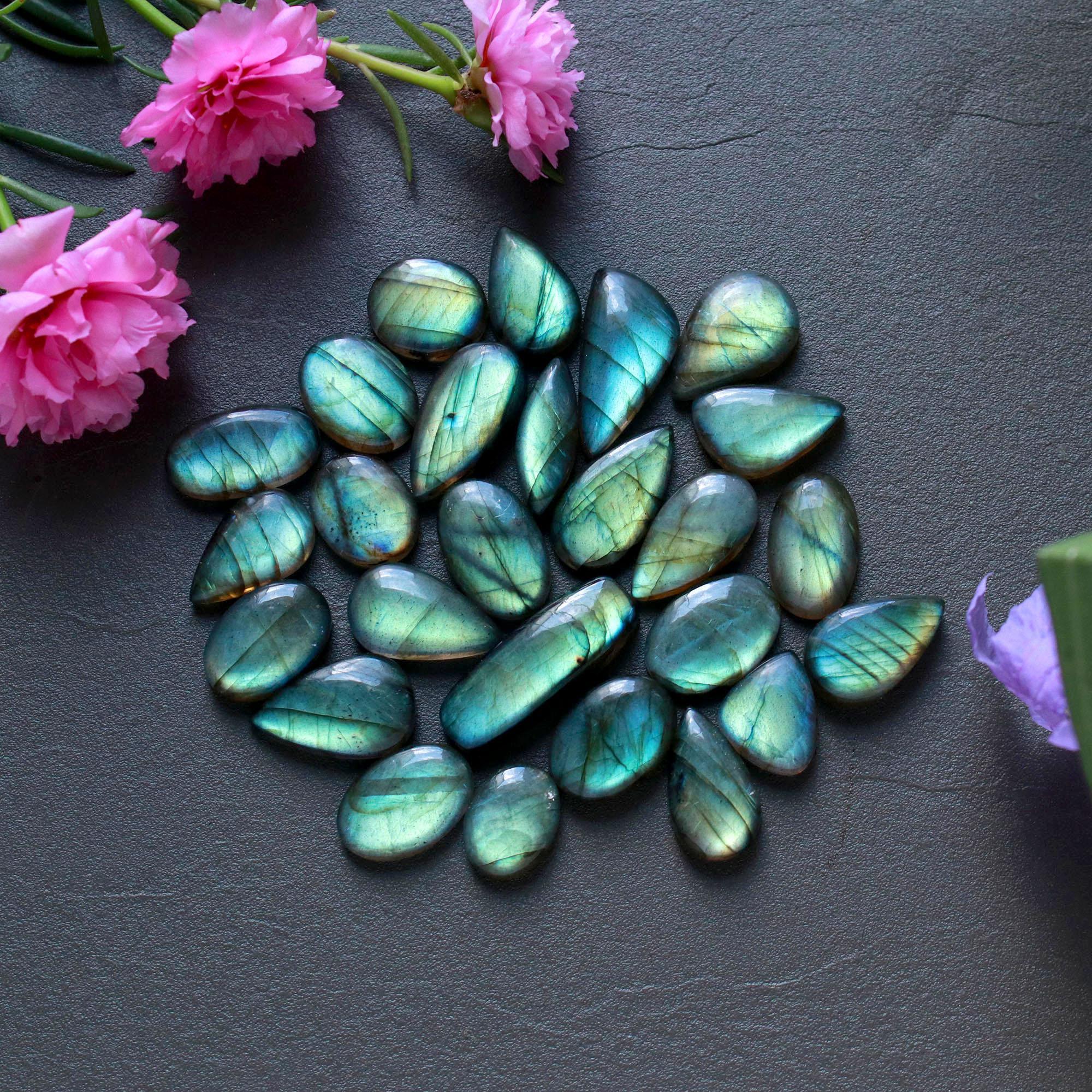 26Pcs 186Ct Natural Labradorite Cabochon Loose Gemstone Lot Jewelry Making Handmade Crystal Craft Supplies 25x8 13x9mm 16514