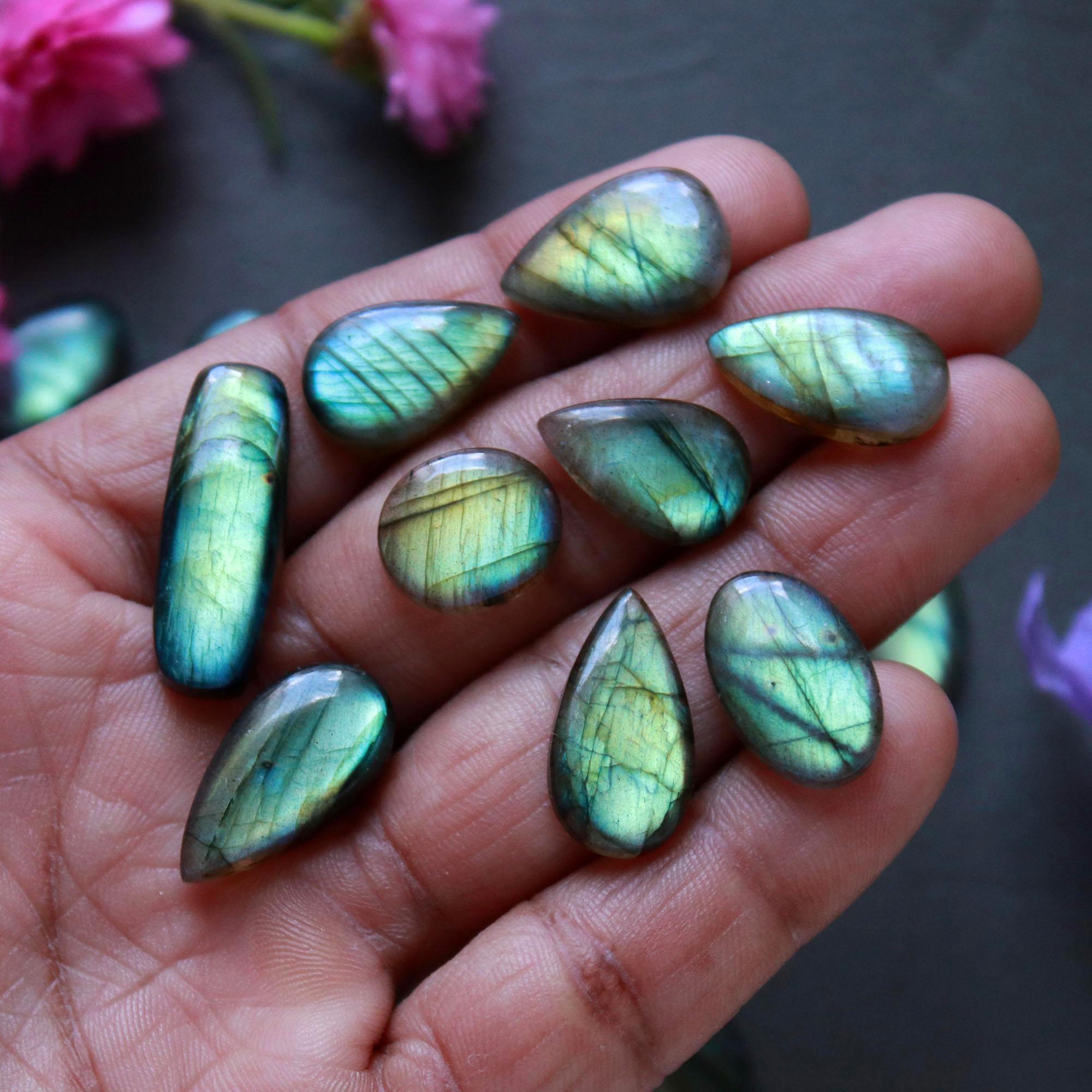 26Pcs 186Ct Natural Labradorite Cabochon Loose Gemstone Lot Jewelry Making Handmade Crystal Craft Supplies 25x8 13x9mm 16514