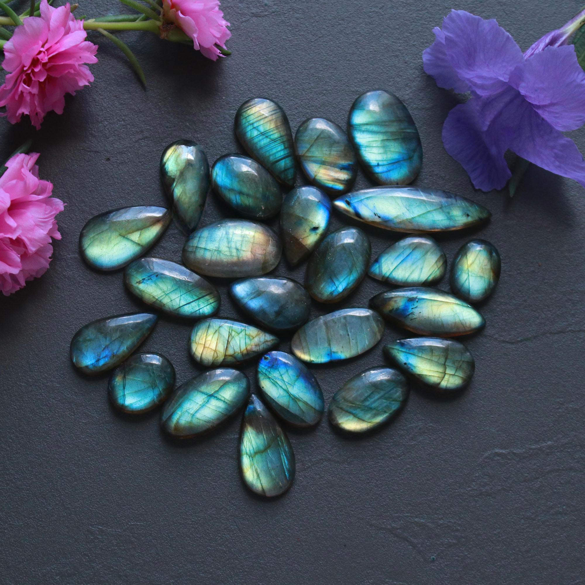 24Pcs 188Ct Natural Labradorite Cabochon Loose Gemstone Lot Jewelry Making Handmade Crystal Craft Supplies 33x8 12x8mm 16515