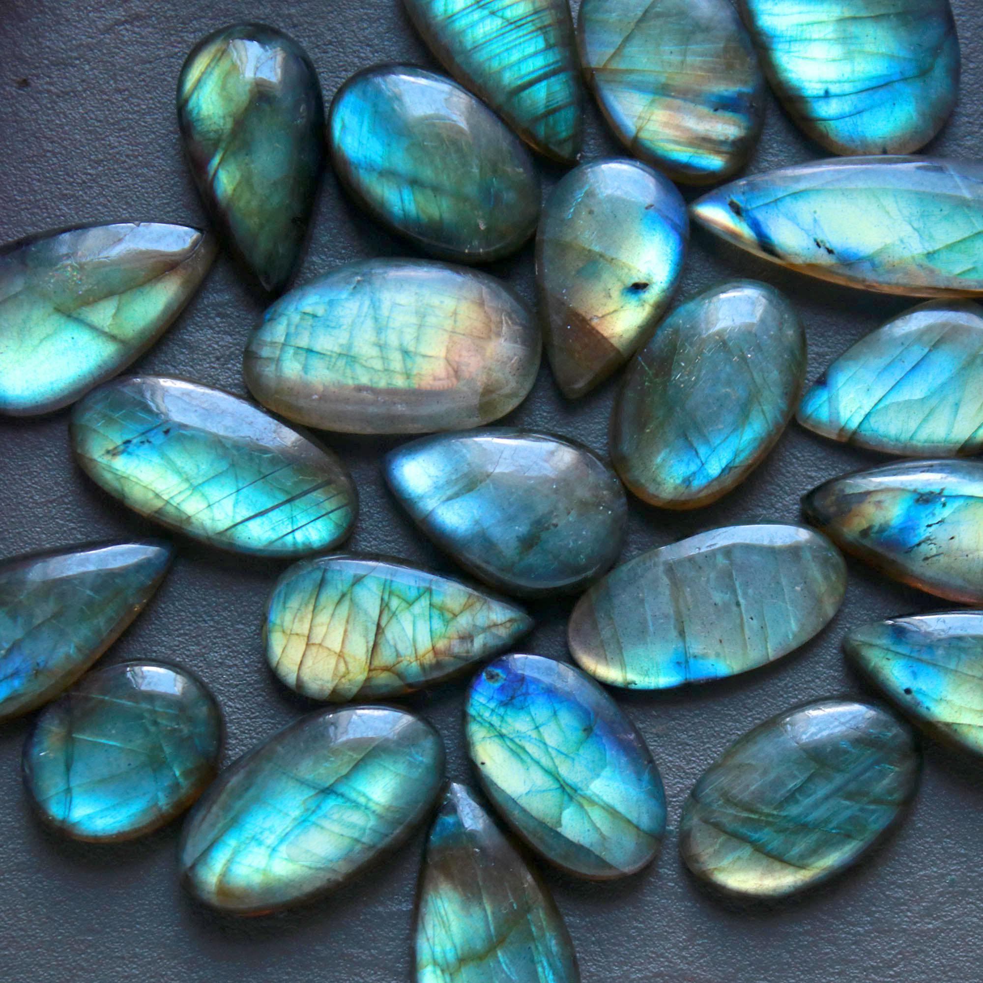 24Pcs 188Ct Natural Labradorite Cabochon Loose Gemstone Lot Jewelry Making Handmade Crystal Craft Supplies 33x8 12x8mm 16515