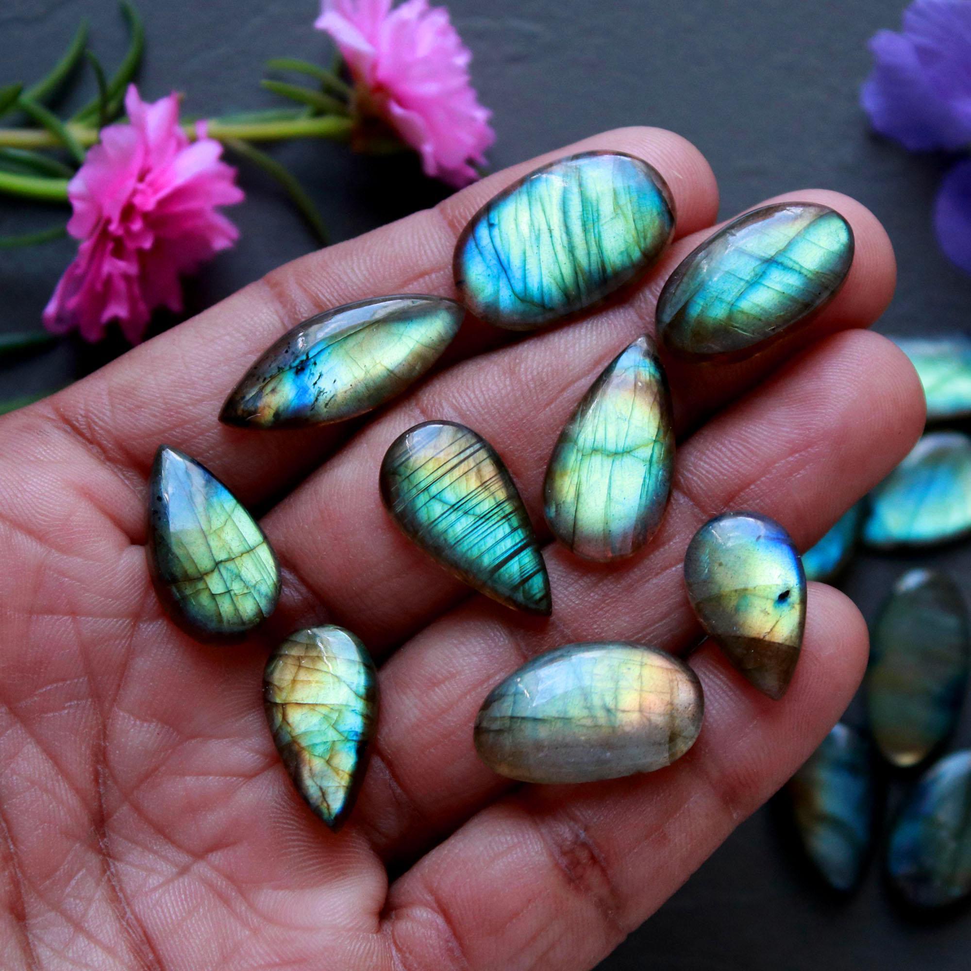 24Pcs 188Ct Natural Labradorite Cabochon Loose Gemstone Lot Jewelry Making Handmade Crystal Craft Supplies 33x8 12x8mm 16515