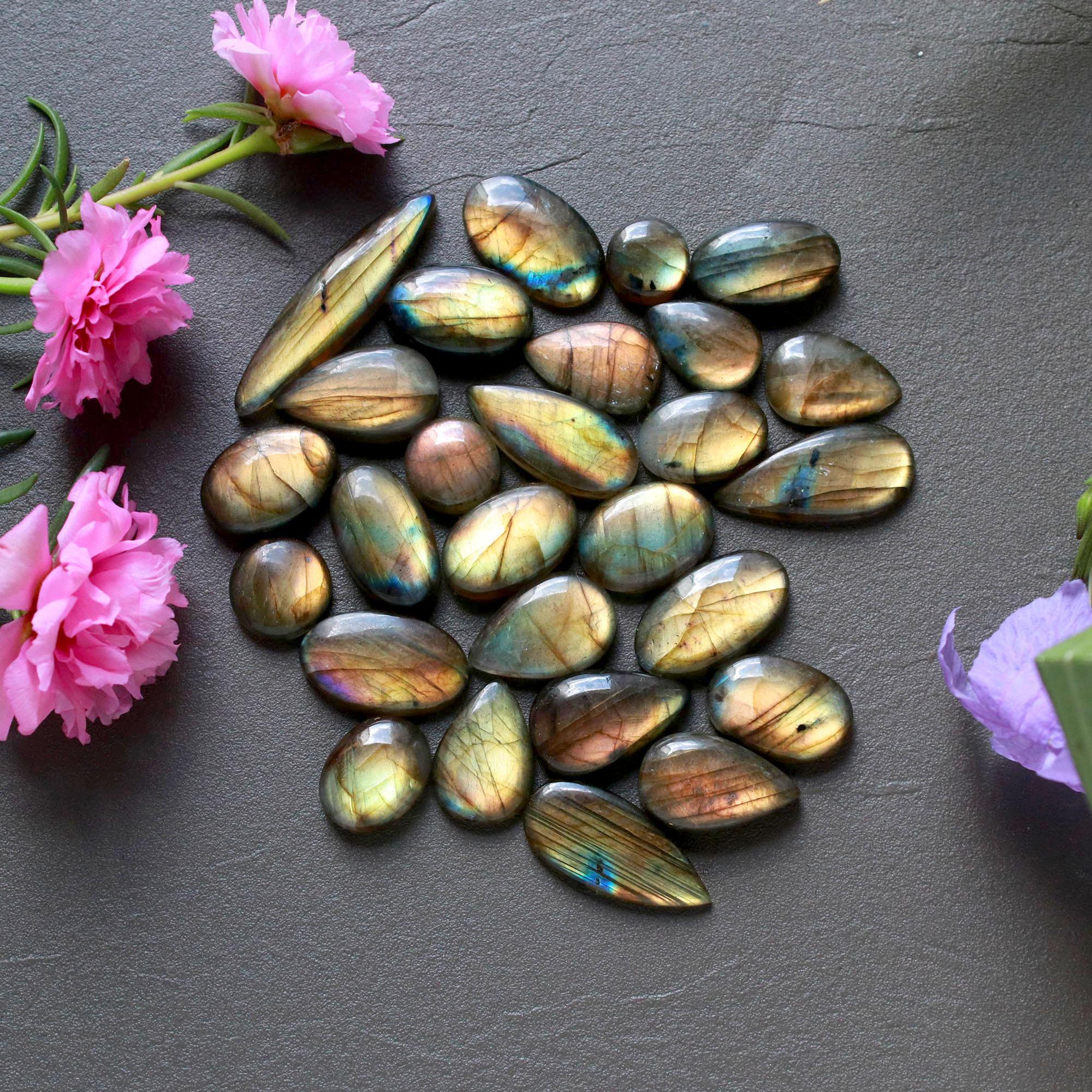 27Pcs 205Ct Natural Labradorite Cabochon Loose Gemstone Lot Jewelry Making Handmade Crystal Craft Supplies 34x7 8x8mm 16516