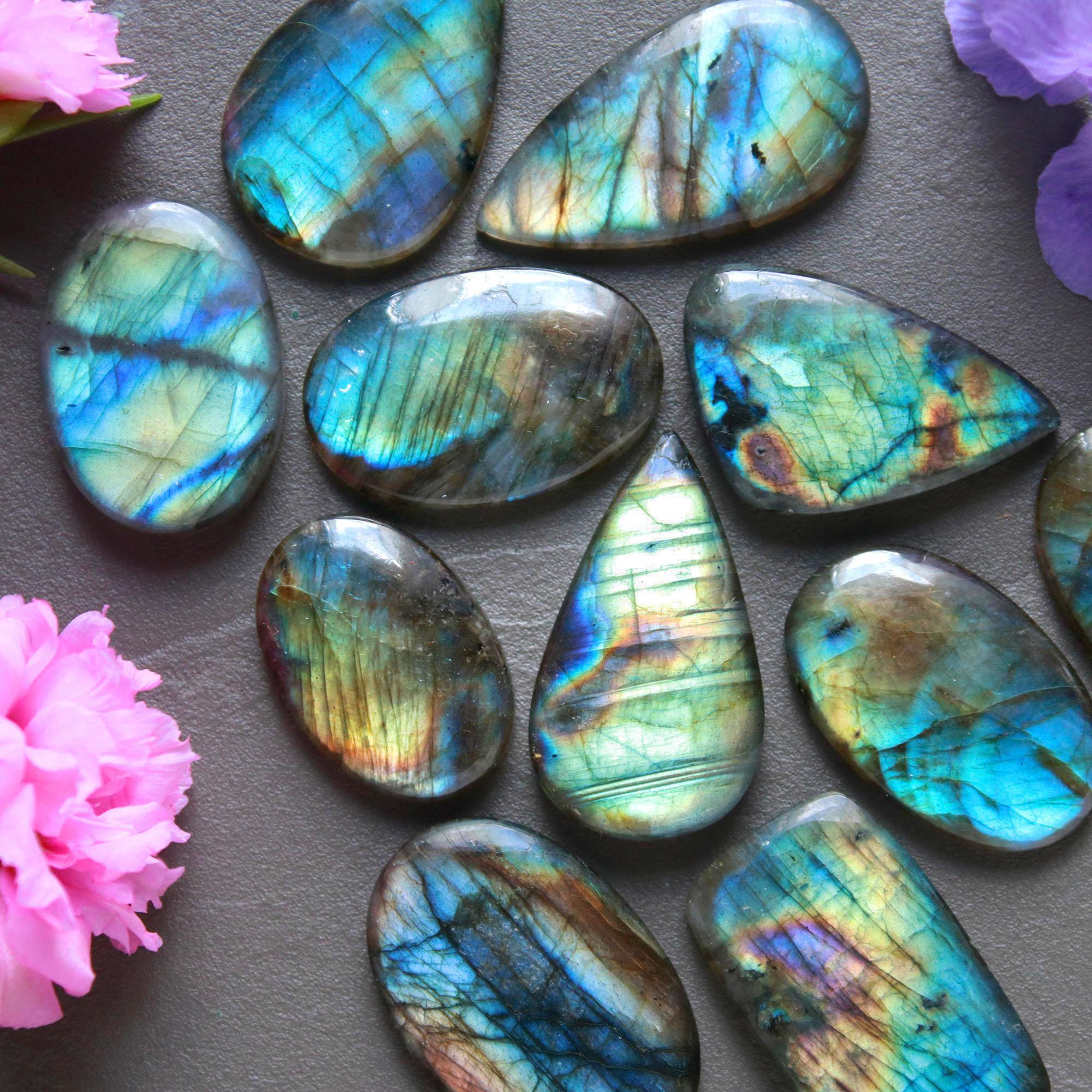 11Pcs 227Ct Natural Labradorite Cabochon Loose Gemstone Lot Jewelry Making Handmade Crystal Craft Supplies 30x15 21x15mm 16517