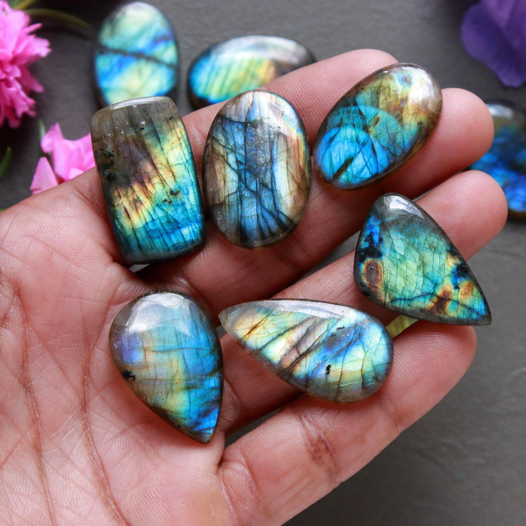 11Pcs 227Ct Natural Labradorite Cabochon Loose Gemstone Lot Jewelry Making Handmade Crystal Craft Supplies 30x15 21x15mm 16517