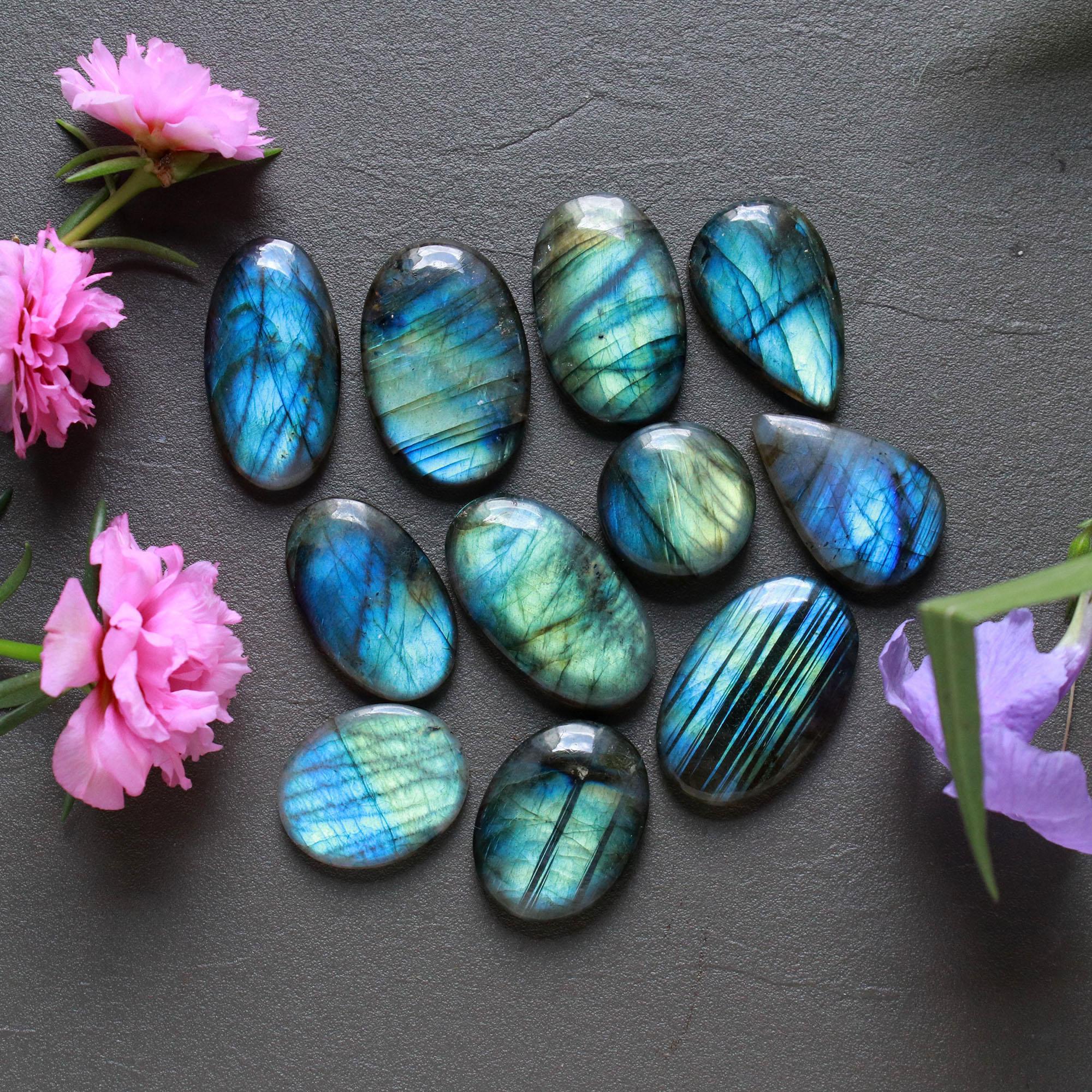 11Pcs 230Ct Natural Labradorite Cabochon Loose Gemstone Lot Mixed Shapes Sizes Healing Crystal For Jewelry Making 28x16 16x16mm 16518