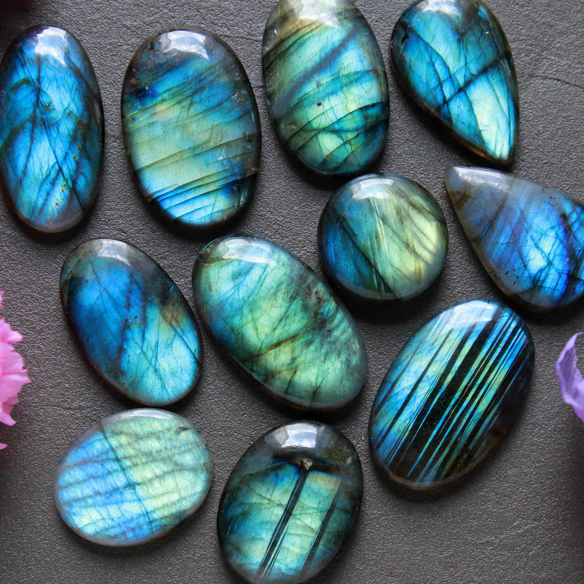 11Pcs 230Ct Natural Labradorite Cabochon Loose Gemstone Lot Mixed Shapes Sizes Healing Crystal For Jewelry Making 28x16 16x16mm 16518