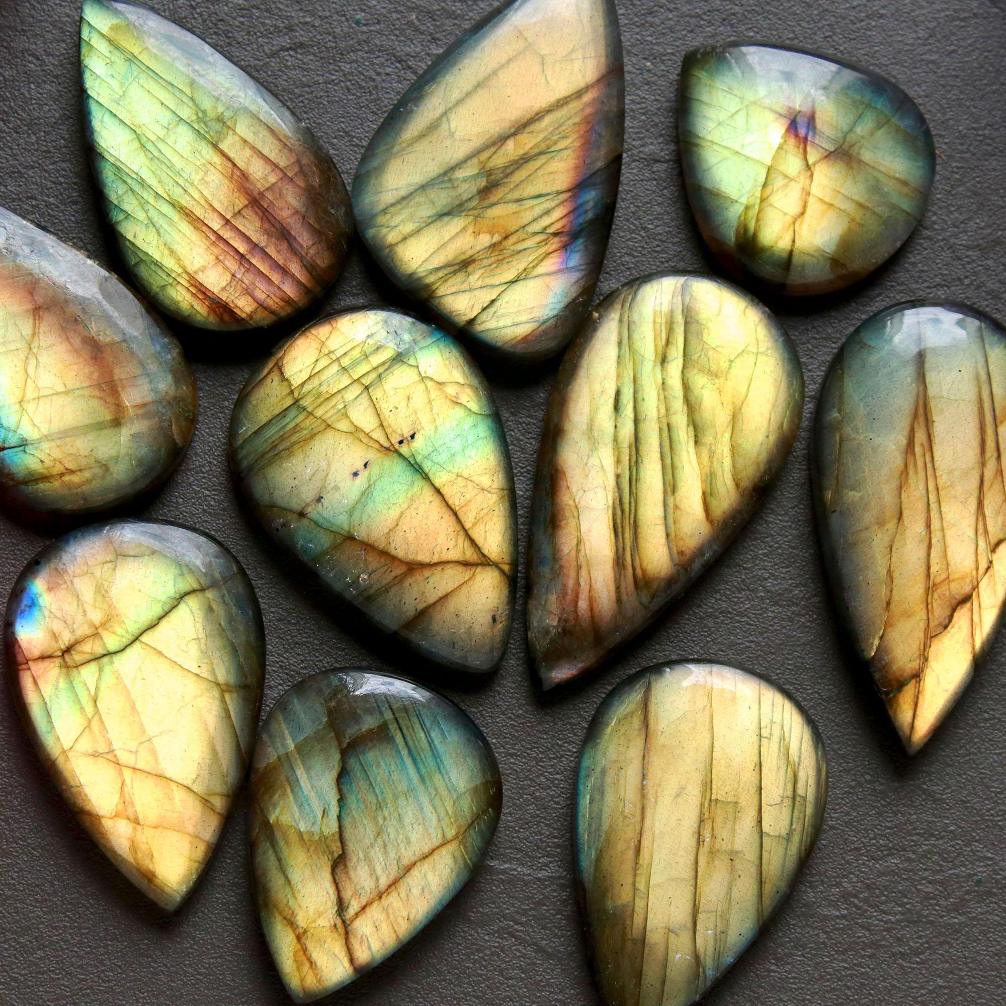 10Pcs 221Ct Natural Labradorite Cabochon Loose Gemstone Lot Mixed Shapes Sizes Healing Crystal For Jewelry Making 34x15 20x18mm 16519