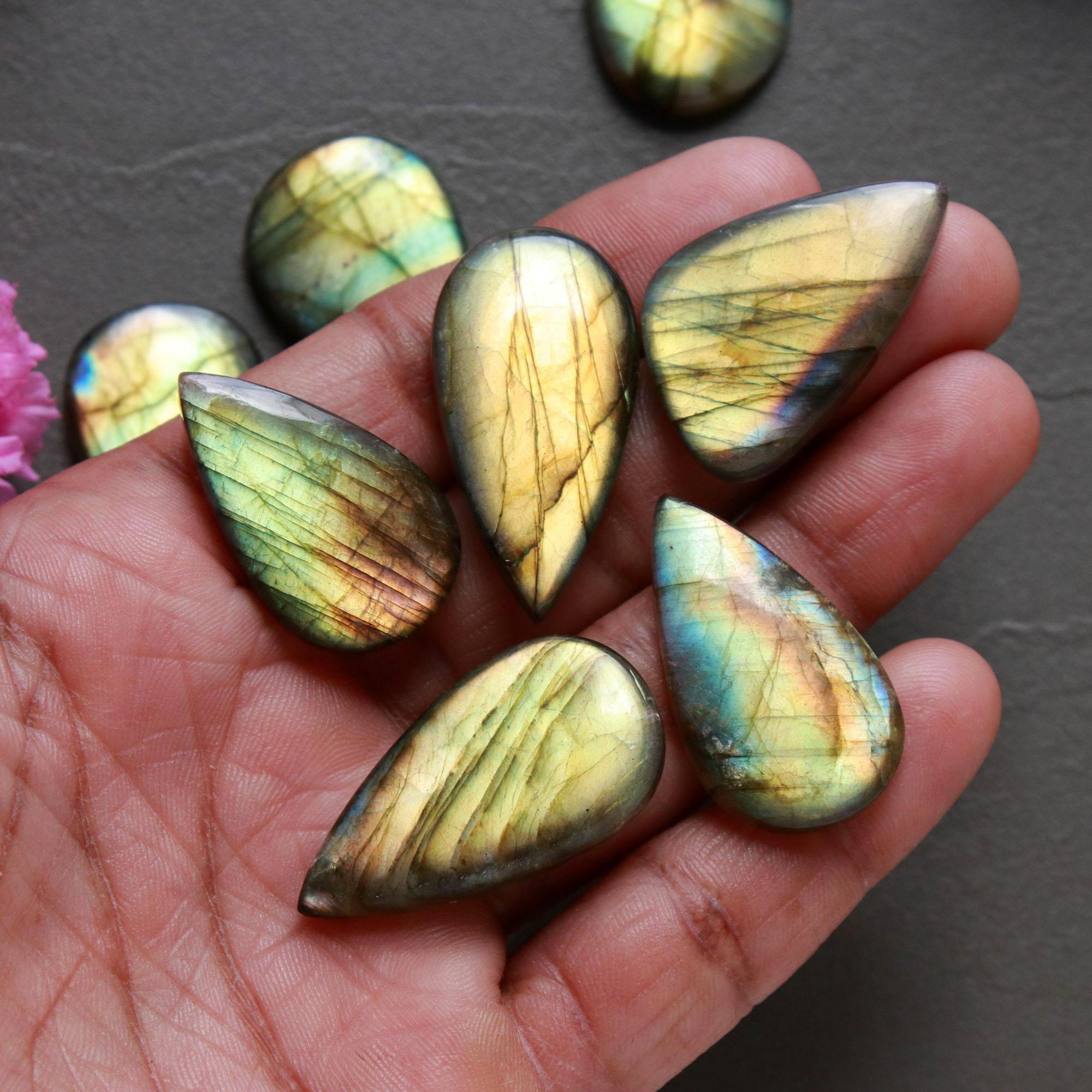10Pcs 221Ct Natural Labradorite Cabochon Loose Gemstone Lot Mixed Shapes Sizes Healing Crystal For Jewelry Making 34x15 20x18mm 16519