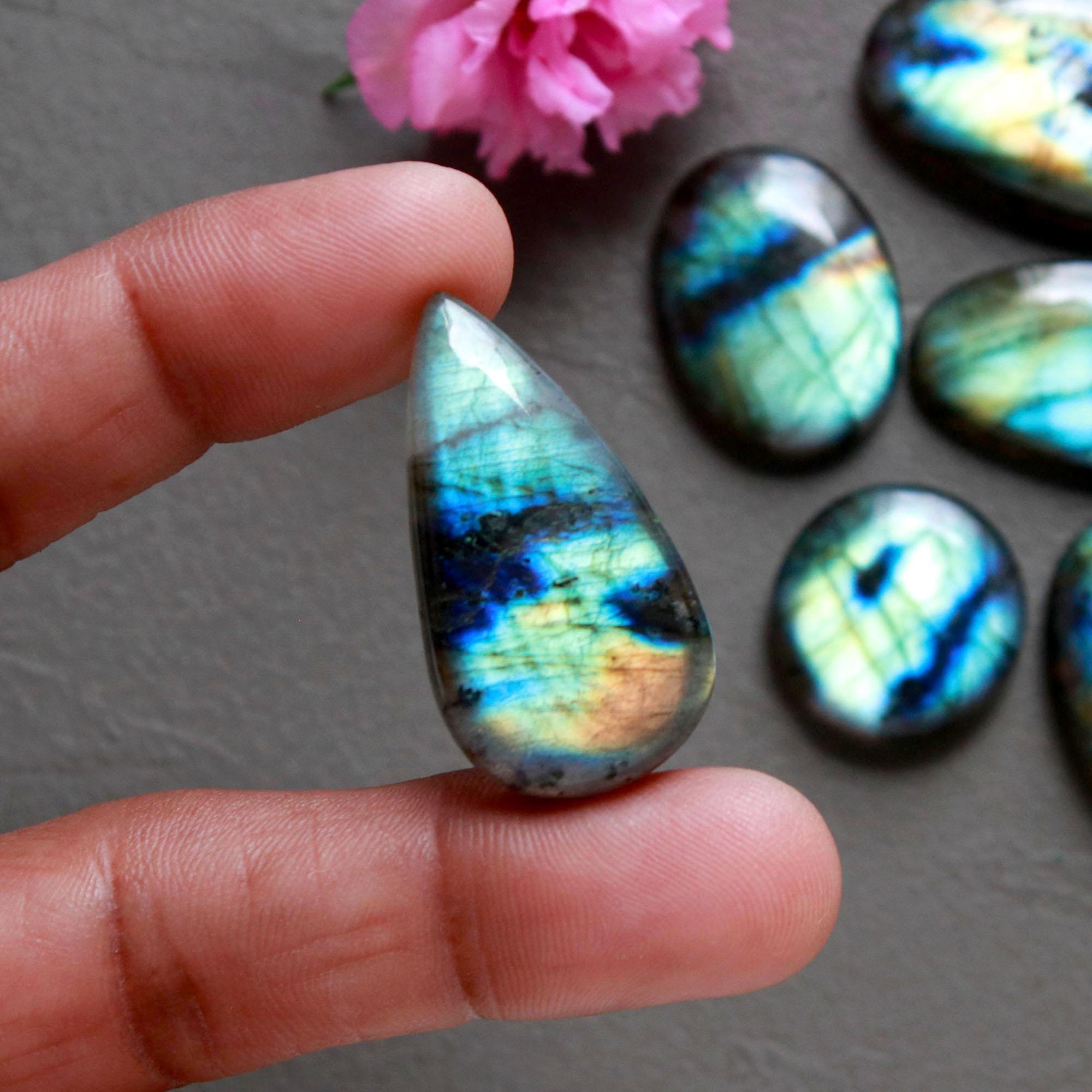 10Pcs 245Ct Natural Labradorite Cabochon Loose Gemstone Lot Mixed Shapes Sizes Healing Crystal For Jewelry Making 38x18 18x18mm 16521