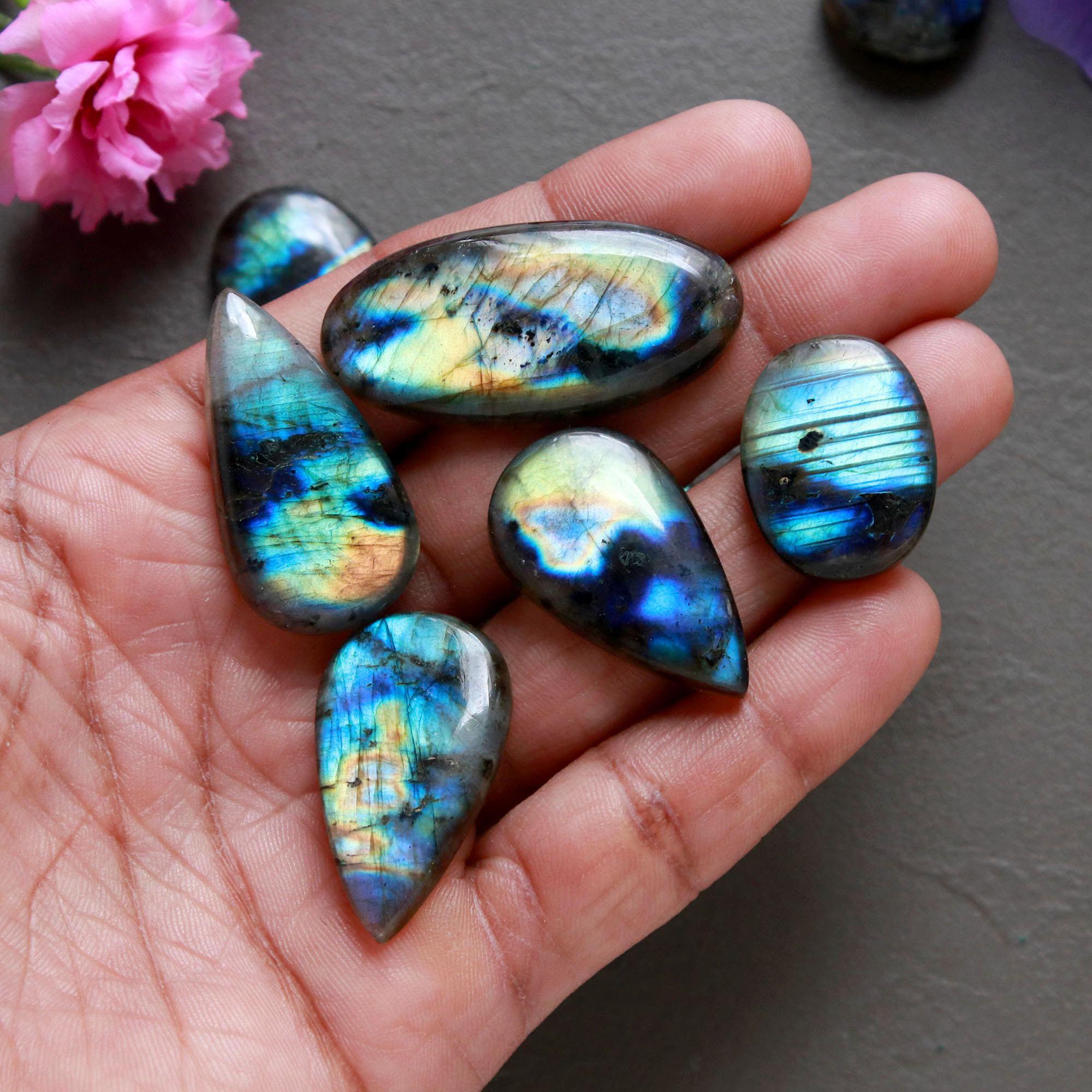 10Pcs 245Ct Natural Labradorite Cabochon Loose Gemstone Lot Mixed Shapes Sizes Healing Crystal For Jewelry Making 38x18 18x18mm 16521