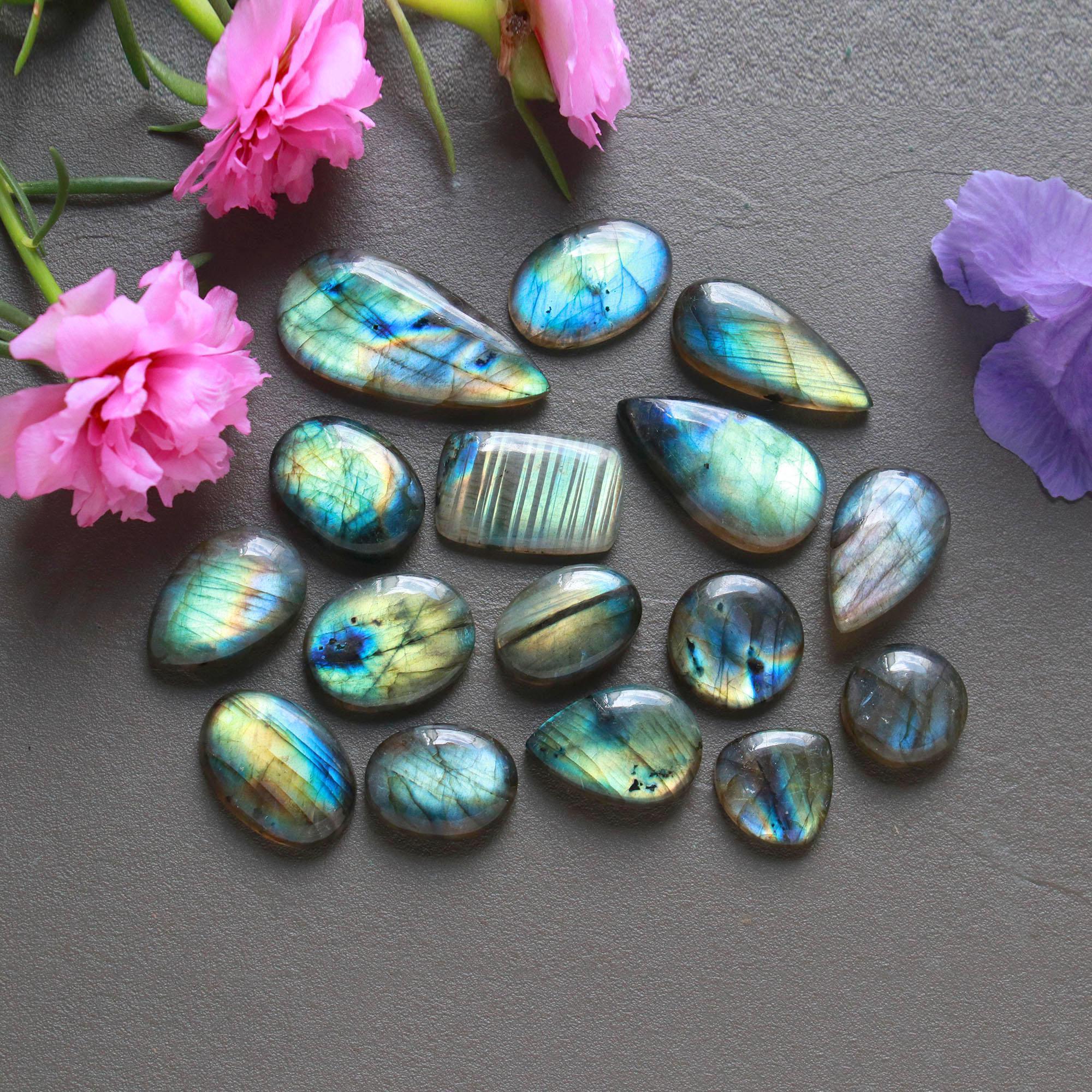 16Pcs 164Ct Natural Labradorite Cabochon Loose Gemstone Lot Mixed Shapes Sizes Healing Crystal For Jewelry Making 30x14 12x12mm 16522