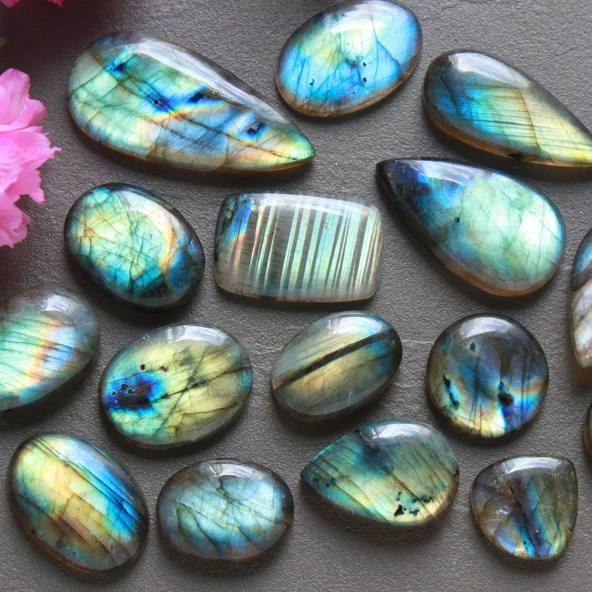 16Pcs 164Ct Natural Labradorite Cabochon Loose Gemstone Lot Mixed Shapes Sizes Healing Crystal For Jewelry Making 30x14 12x12mm 16522