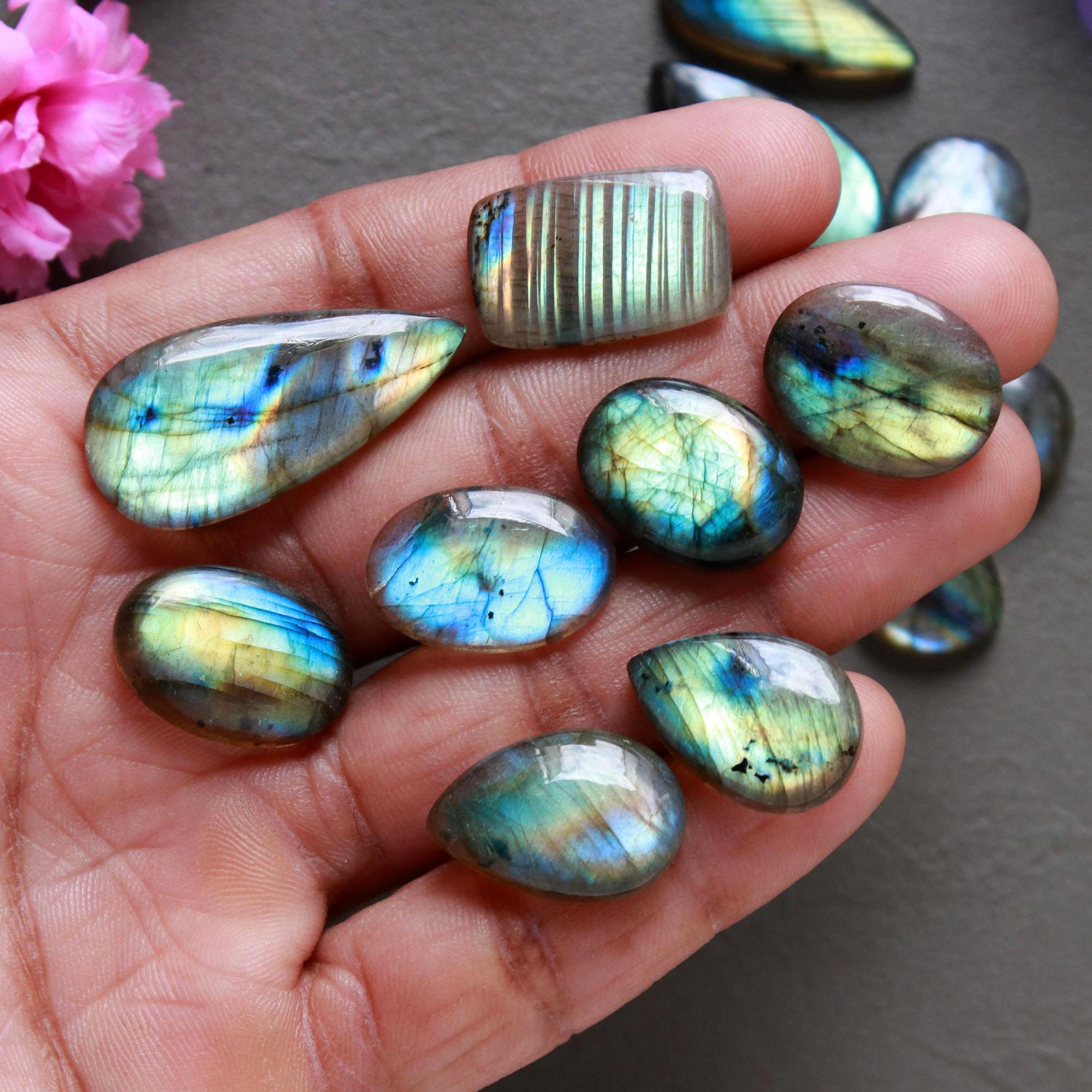 16Pcs 164Ct Natural Labradorite Cabochon Loose Gemstone Lot Mixed Shapes Sizes Healing Crystal For Jewelry Making 30x14 12x12mm 16522