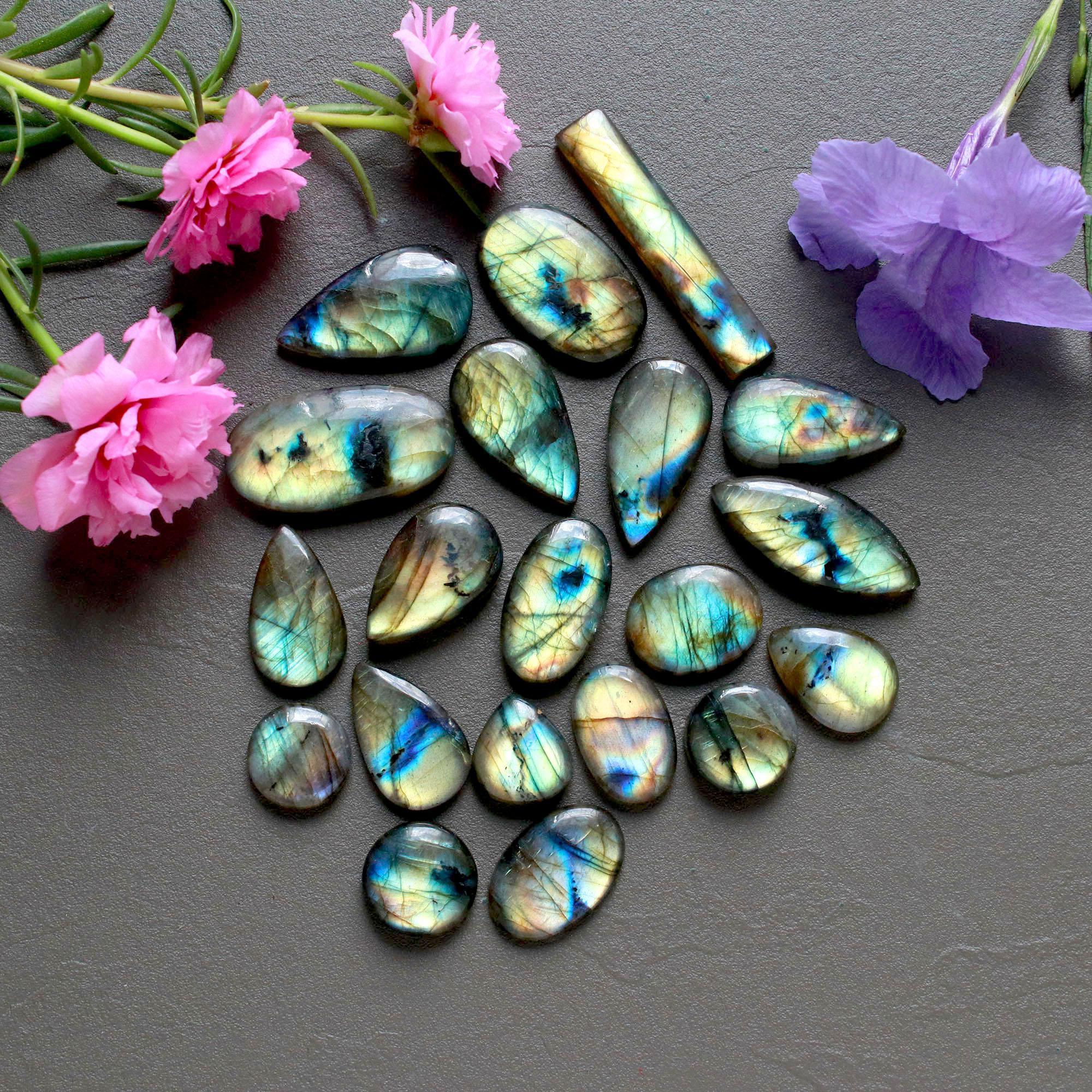20Pcs 232Ct Natural Labradorite Cabochon Loose Gemstone Lot Mixed Shapes Sizes Healing Crystal For Jewelry Making 38x5 12x12mm 16523