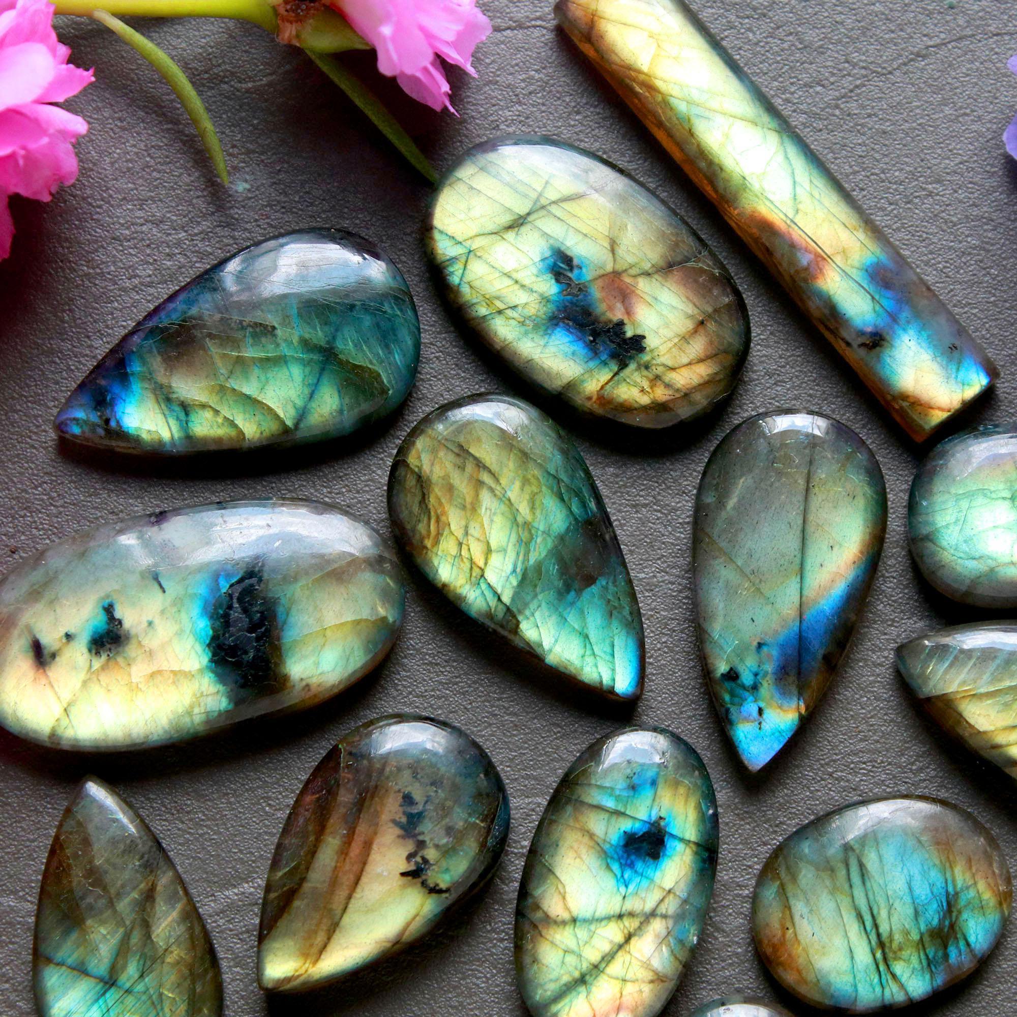 20Pcs 232Ct Natural Labradorite Cabochon Loose Gemstone Lot Mixed Shapes Sizes Healing Crystal For Jewelry Making 38x5 12x12mm 16523