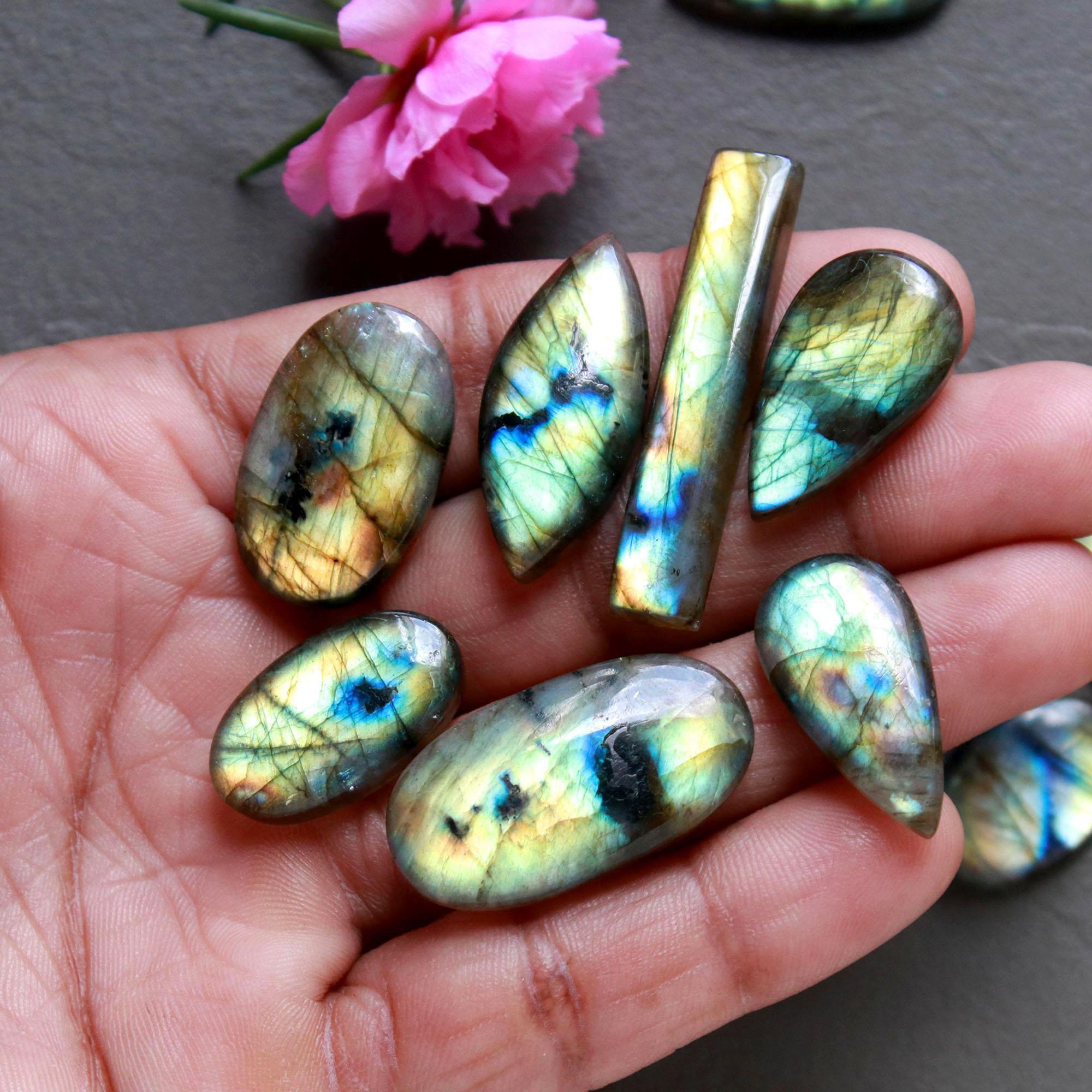 20Pcs 232Ct Natural Labradorite Cabochon Loose Gemstone Lot Mixed Shapes Sizes Healing Crystal For Jewelry Making 38x5 12x12mm 16523