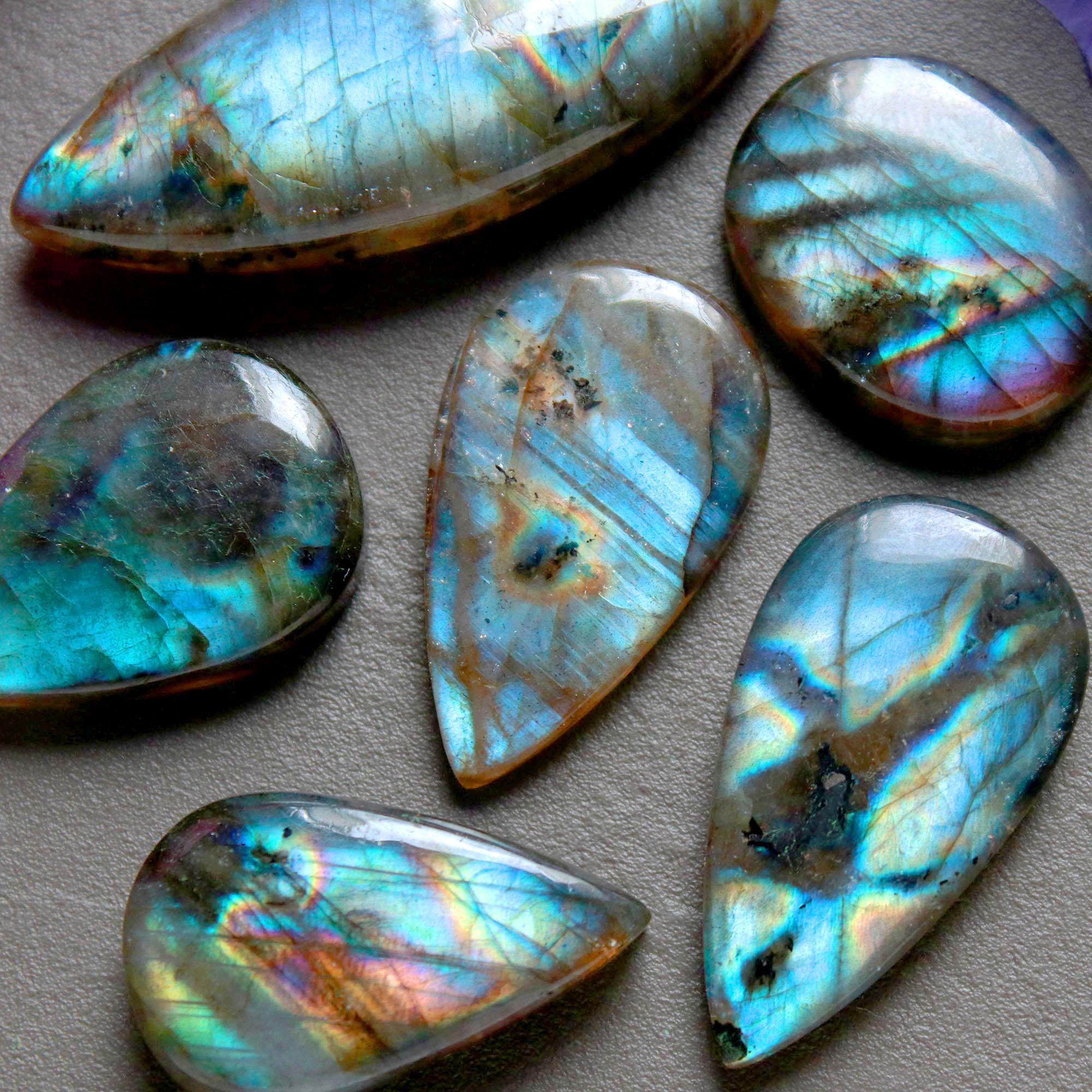 6Pcs 160Ct Natural Labradorite Cabochon Loose Gemstone Lot Mixed Shapes Sizes Healing Crystal For Jewelry Making 45x15 22x16mm 16524