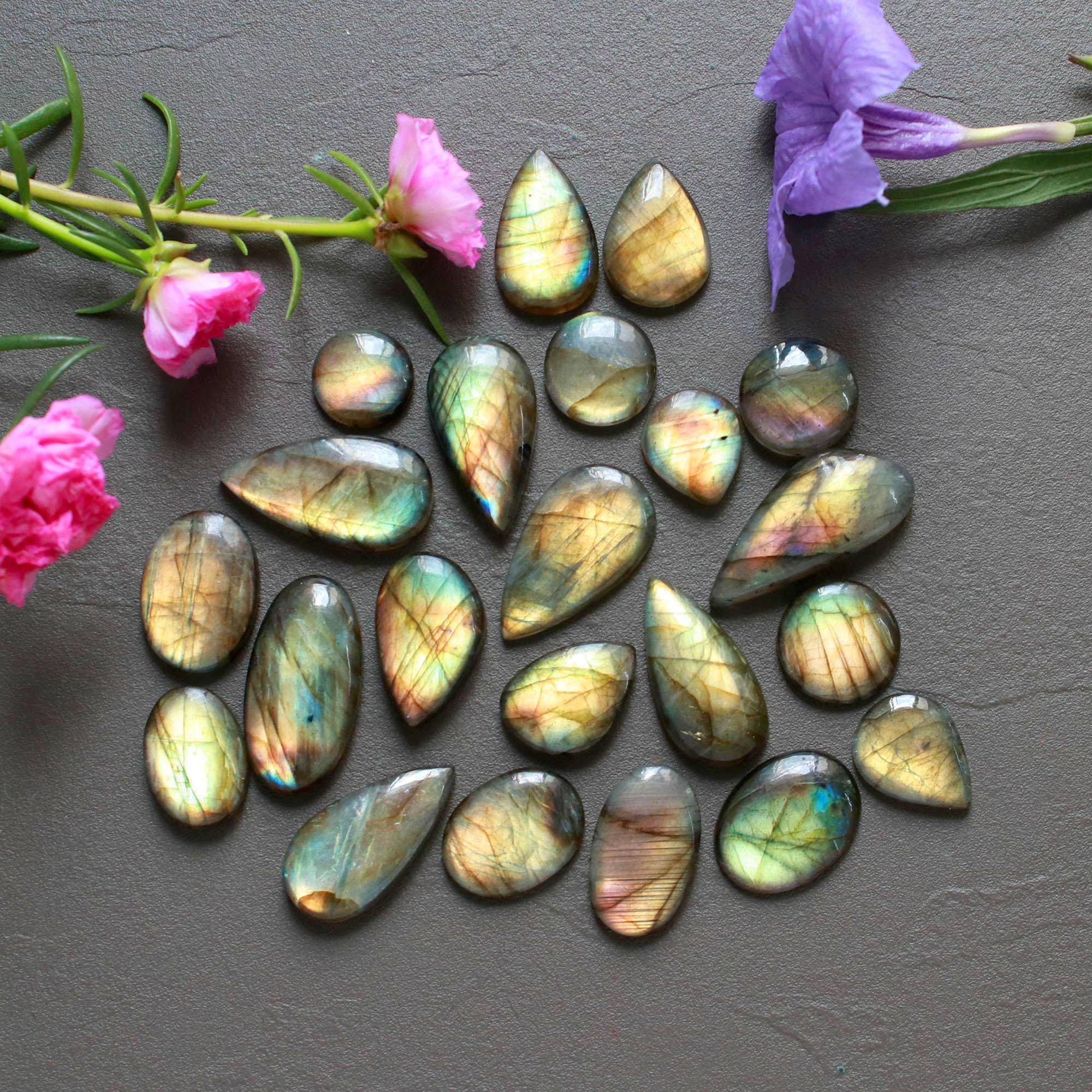 22Pcs 226Ct Natural Labradorite Cabochon Loose Gemstone Lot Mixed Shapes Sizes Healing Crystal For Jewelry Making 27x11 10x10mm 16525