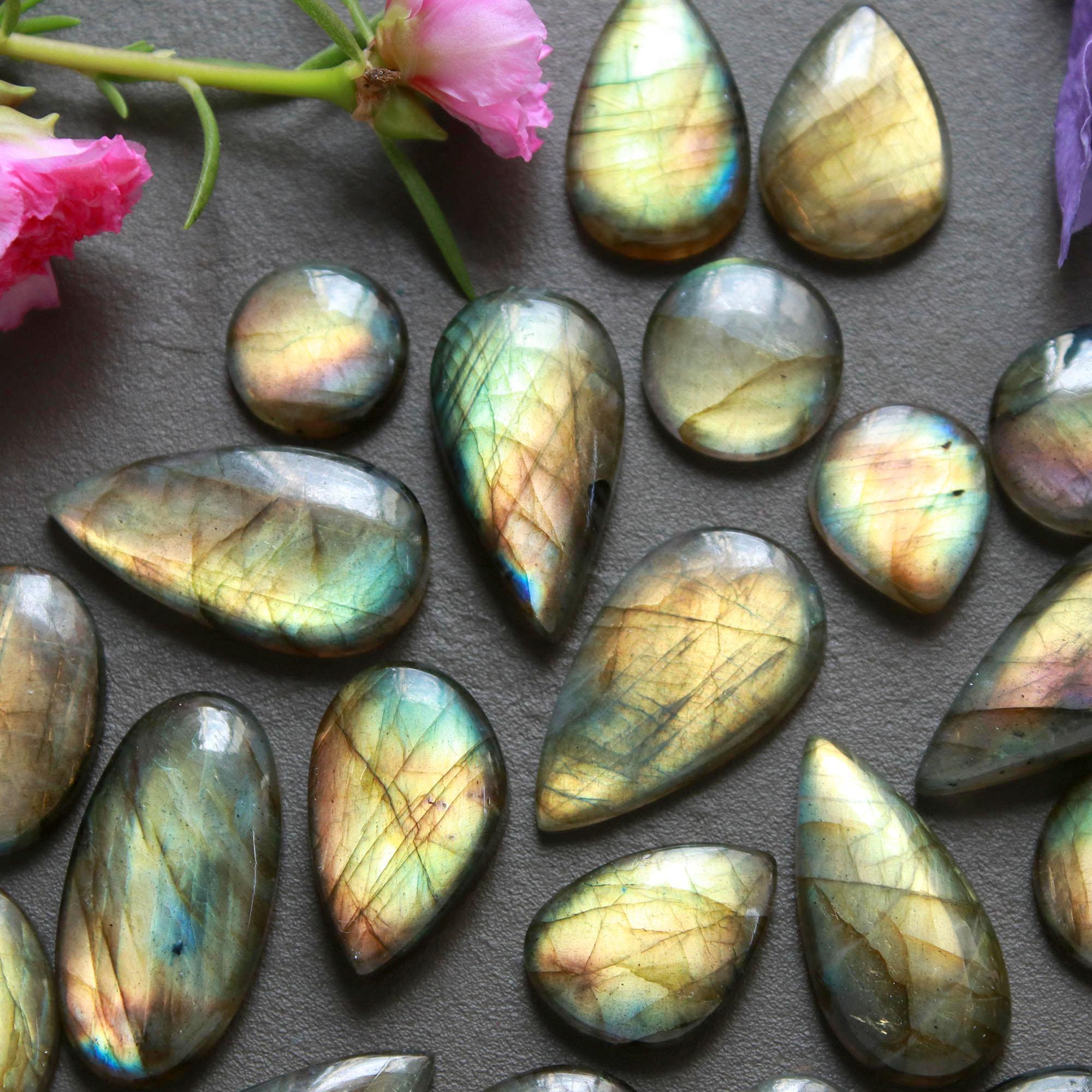 22Pcs 226Ct Natural Labradorite Cabochon Loose Gemstone Lot Mixed Shapes Sizes Healing Crystal For Jewelry Making 27x11 10x10mm 16525