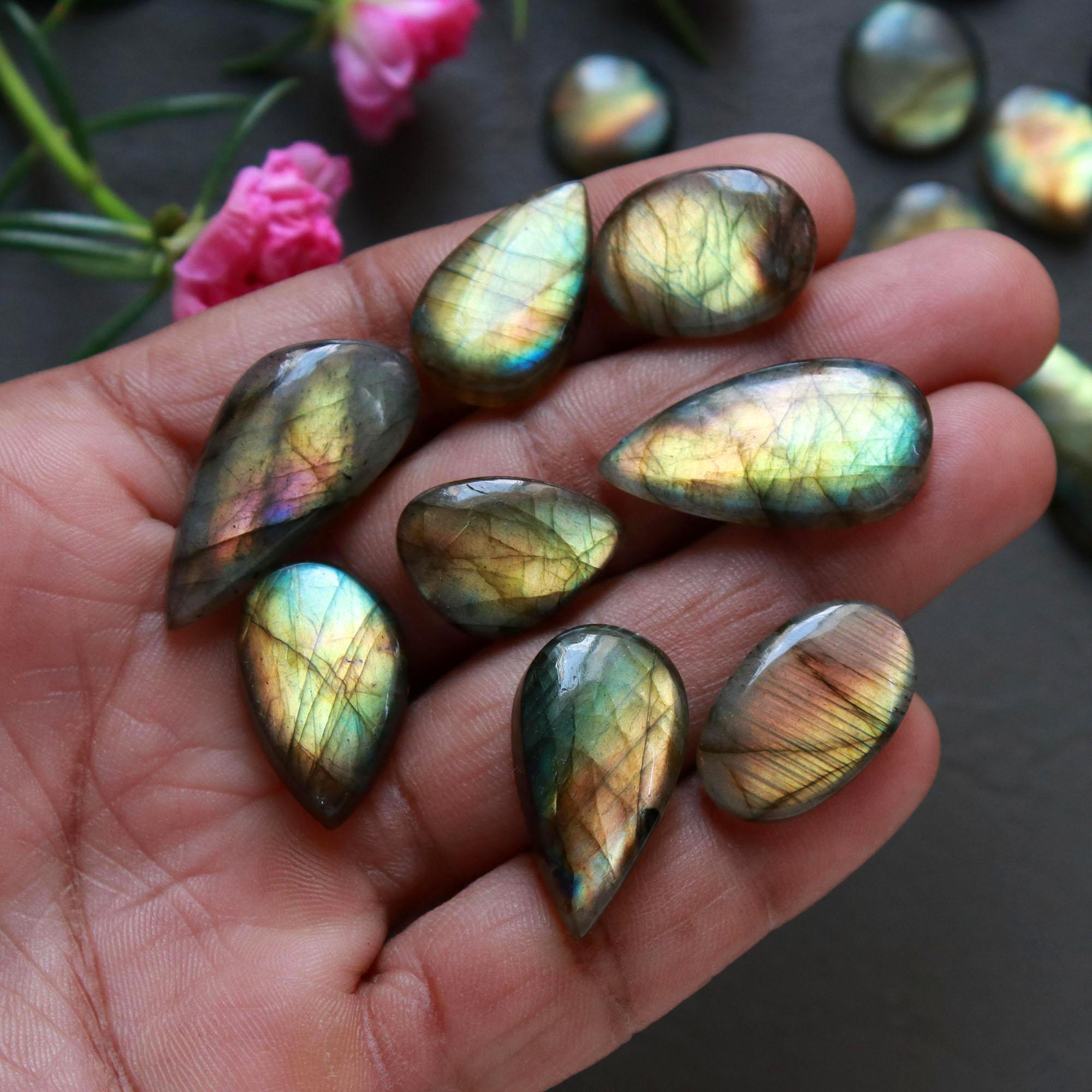 22Pcs 226Ct Natural Labradorite Cabochon Loose Gemstone Lot Mixed Shapes Sizes Healing Crystal For Jewelry Making 27x11 10x10mm 16525