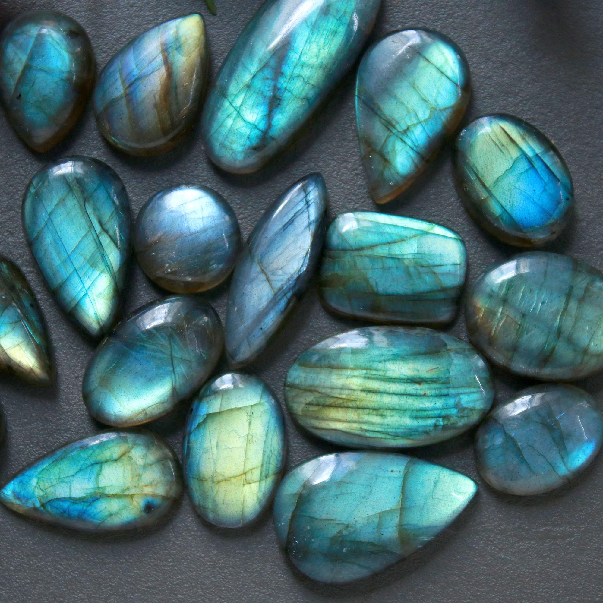 18Pcs 203Ct Natural Labradorite Cabochon Loose Gemstone Lot Mixed Shapes Sizes Healing Crystal For Jewelry Making 30x11 10x10mm 16526