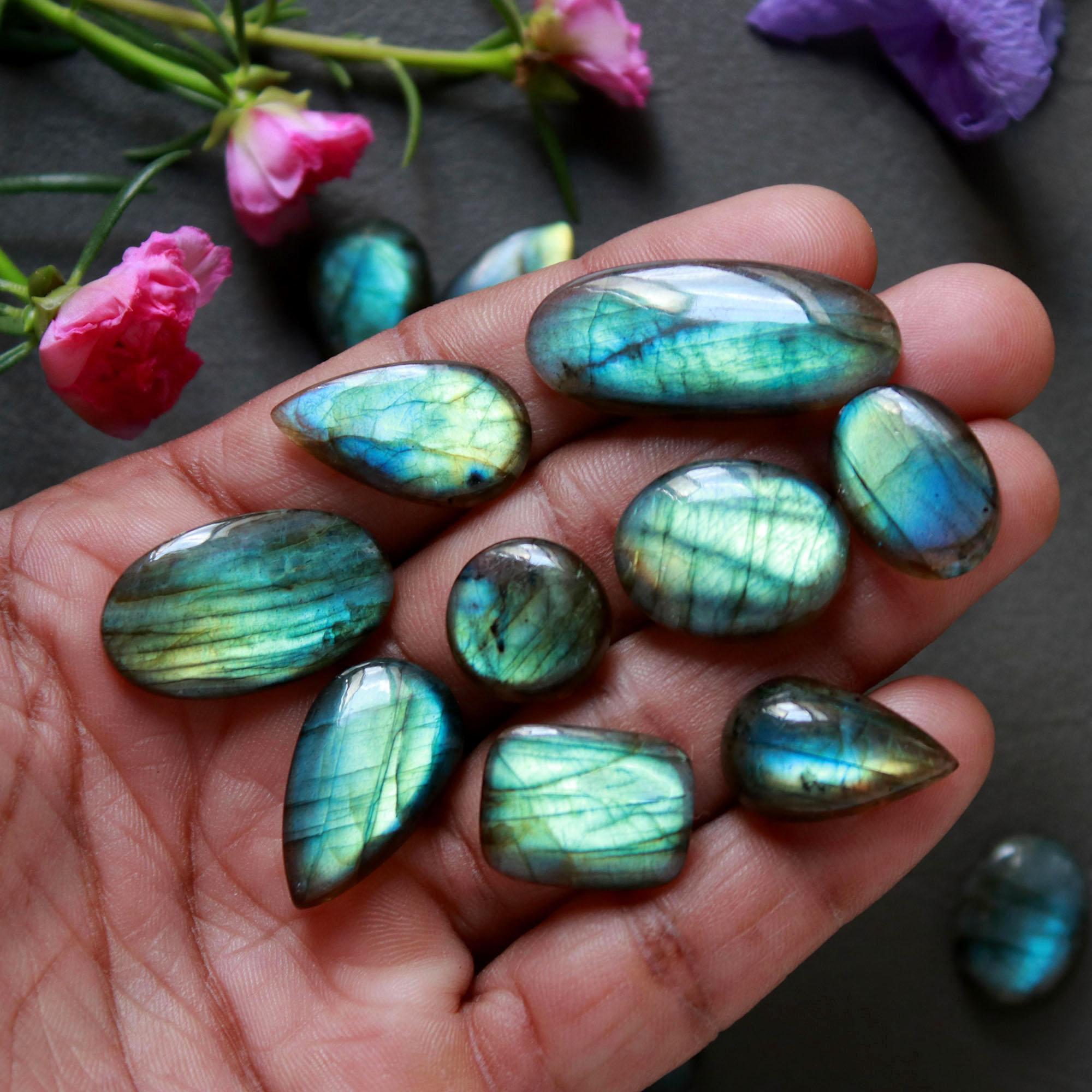18Pcs 203Ct Natural Labradorite Cabochon Loose Gemstone Lot Mixed Shapes Sizes Healing Crystal For Jewelry Making 30x11 10x10mm 16526
