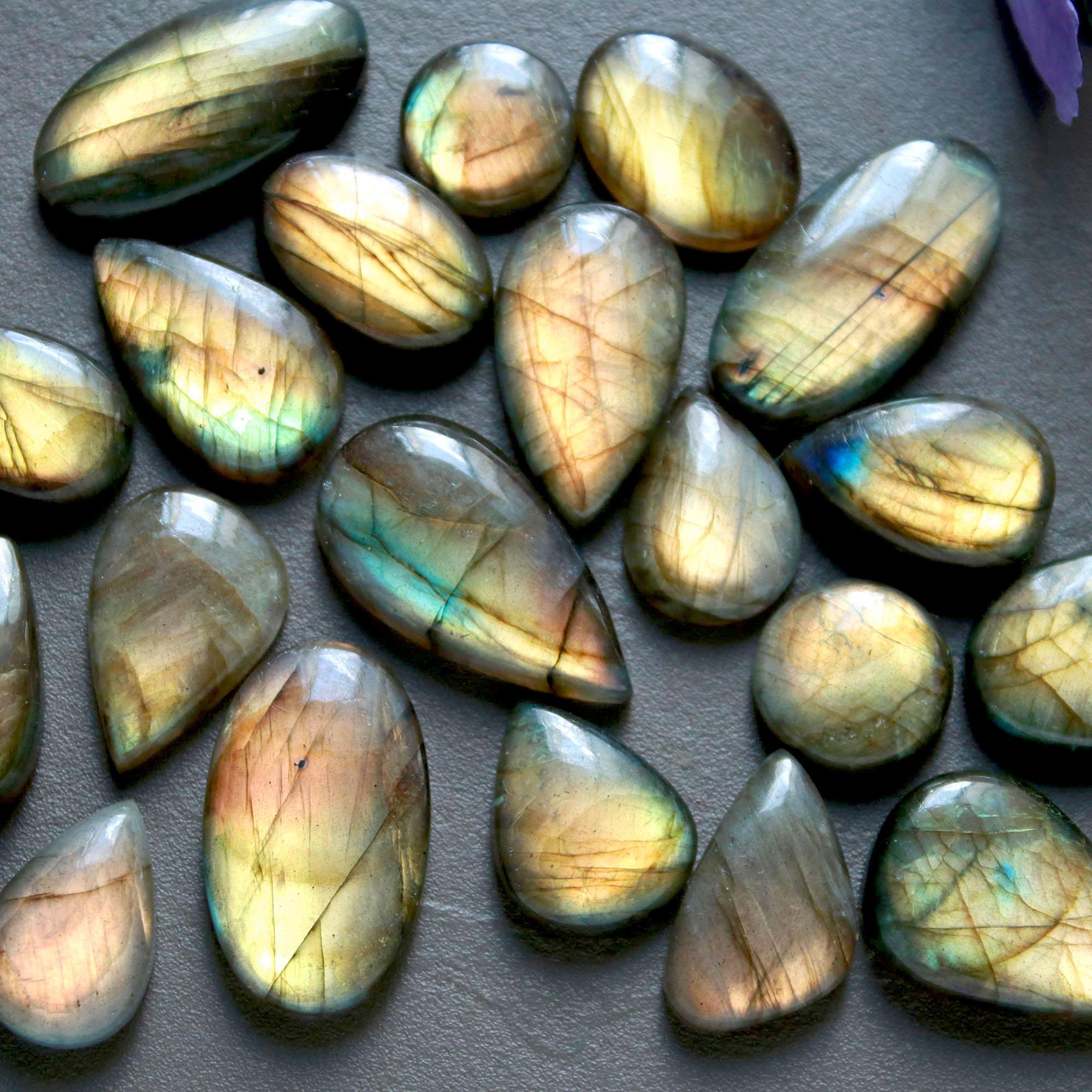 20Pcs 245Ct Natural Labradorite Cabochon Loose Gemstone Lot Mixed Shapes Sizes Healing Crystal For Jewelry Making 24x14 10x10mm 16527