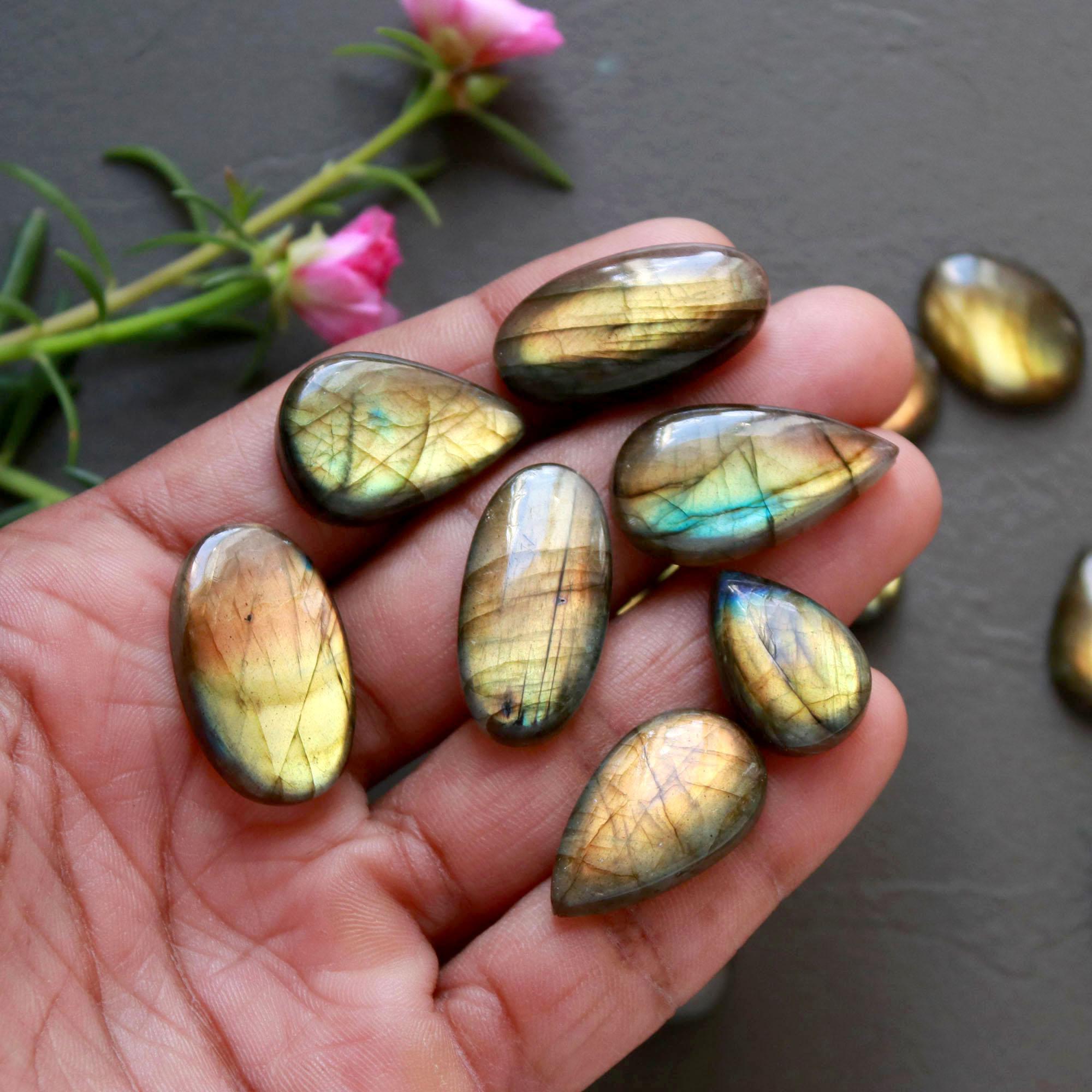 20Pcs 245Ct Natural Labradorite Cabochon Loose Gemstone Lot Mixed Shapes Sizes Healing Crystal For Jewelry Making 24x14 10x10mm 16527