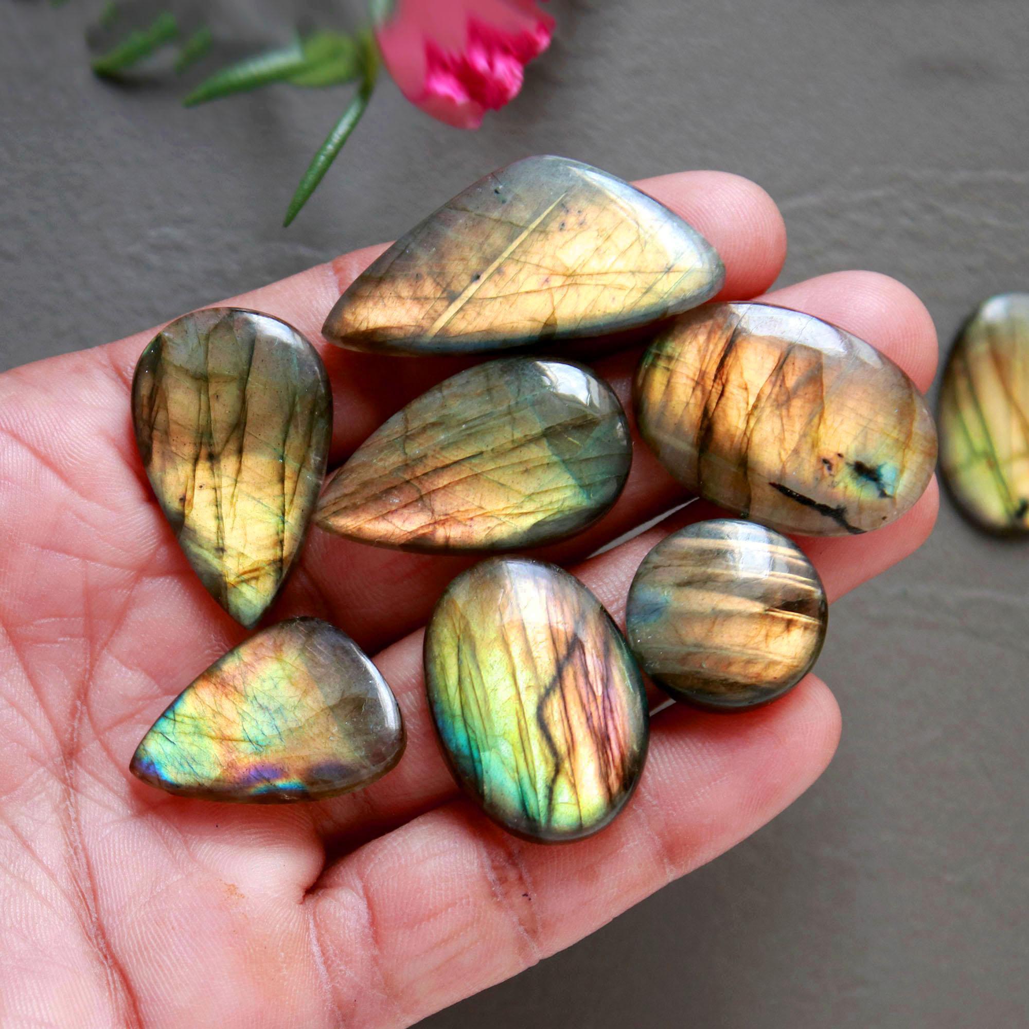 12Pcs 232Ct Natural Labradorite Cabochon Loose Gemstone Lot Mixed Shapes Sizes Healing Crystal For Jewelry Making 35x15 15x15mm 16528