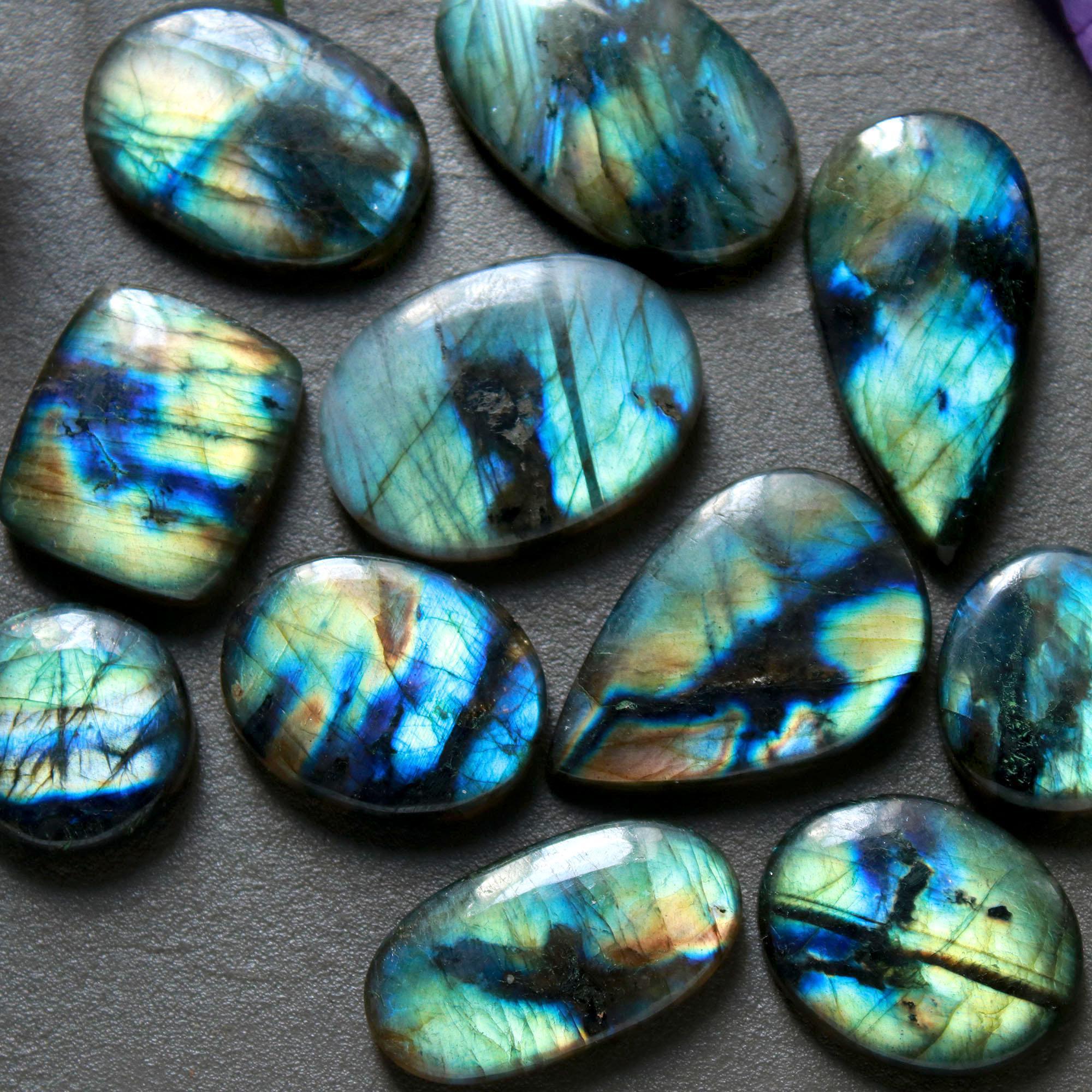 11Pcs 221Ct Natural Labradorite Cabochon Loose Gemstone Lot Mixed Shapes Sizes Healing Crystal For Jewelry Making 30x15 15x15mm 16529