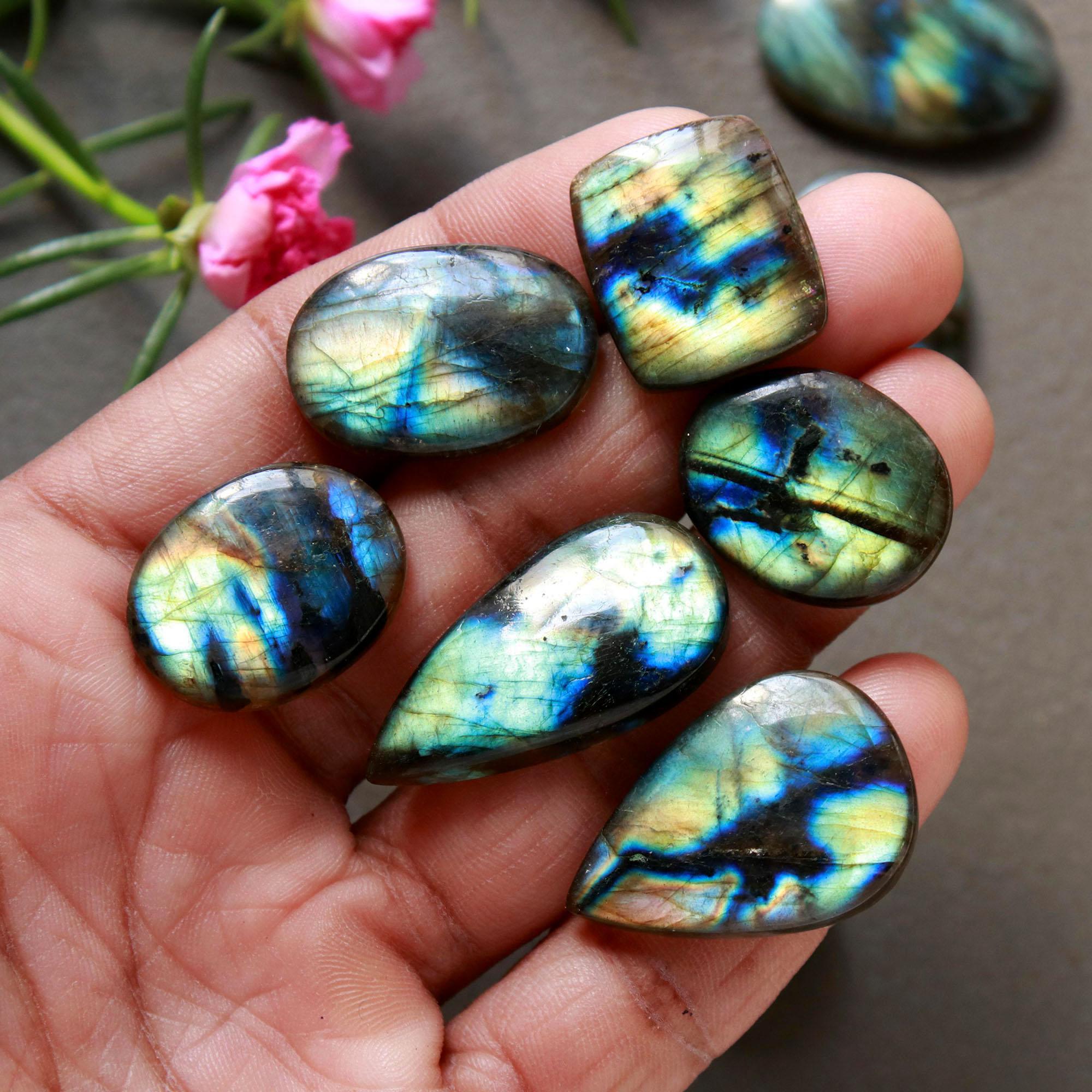 11Pcs 221Ct Natural Labradorite Cabochon Loose Gemstone Lot Mixed Shapes Sizes Healing Crystal For Jewelry Making 30x15 15x15mm 16529