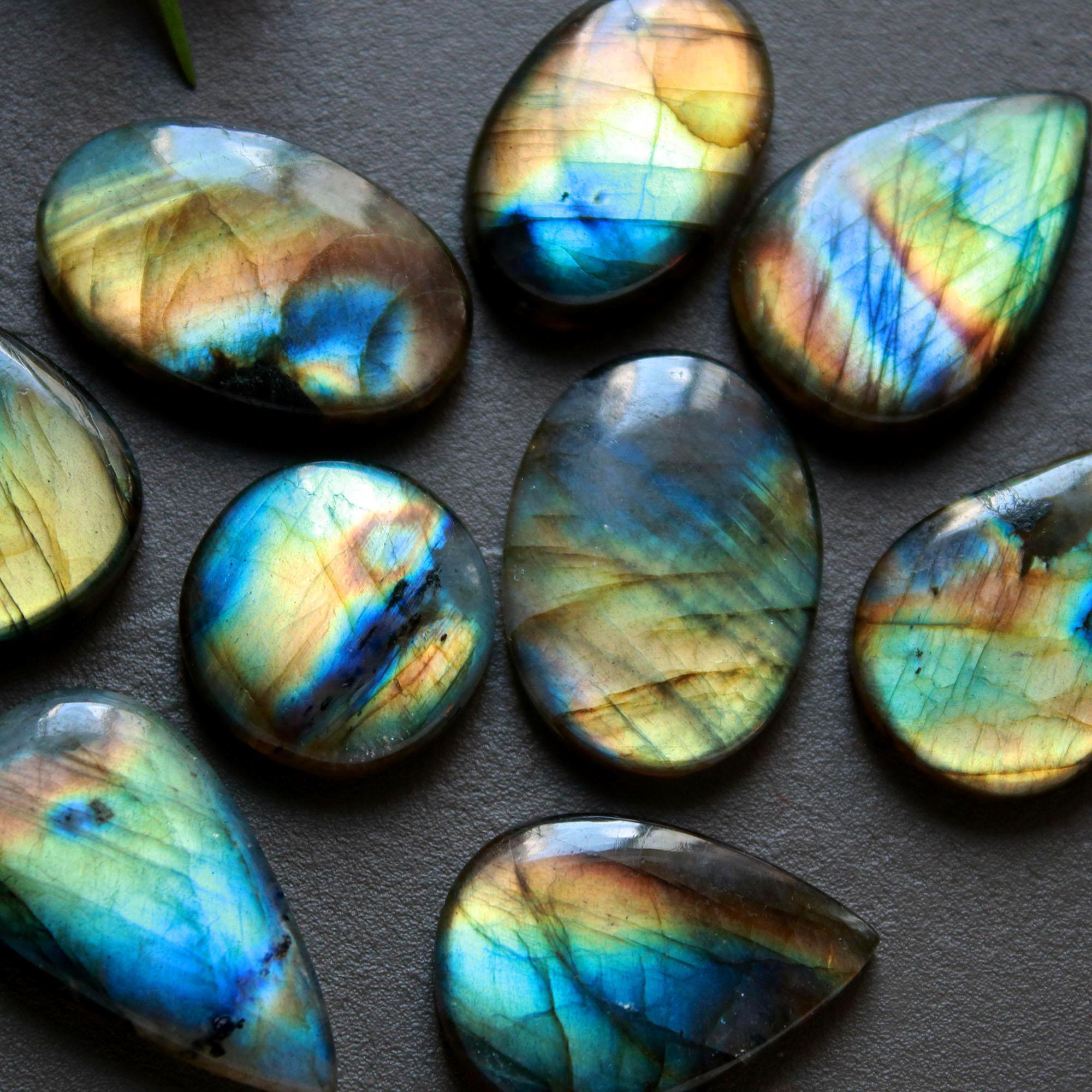 9Pcs 182Ct Natural Labradorite Cabochon Loose Gemstone Lot Mixed Shapes Sizes Healing Crystal For Jewelry Making 29x14 16x16mm 16530